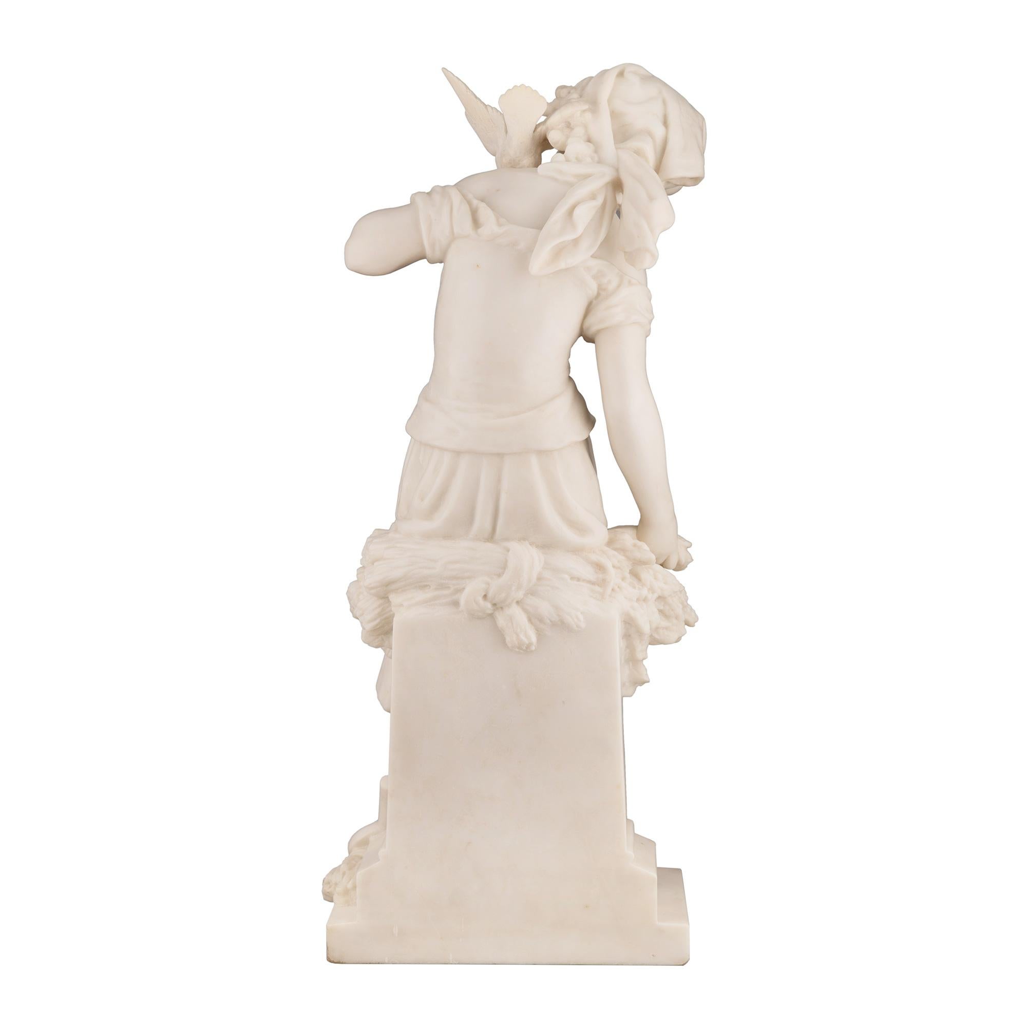 French 19th Century White Carrara Marble Statue of a Maiden, Signed Moreau In Good Condition For Sale In West Palm Beach, FL