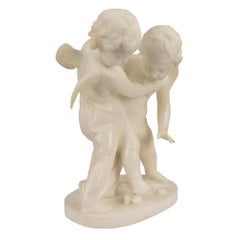 French 19th Century White Carrara Marble Statue of Eros and Anteros