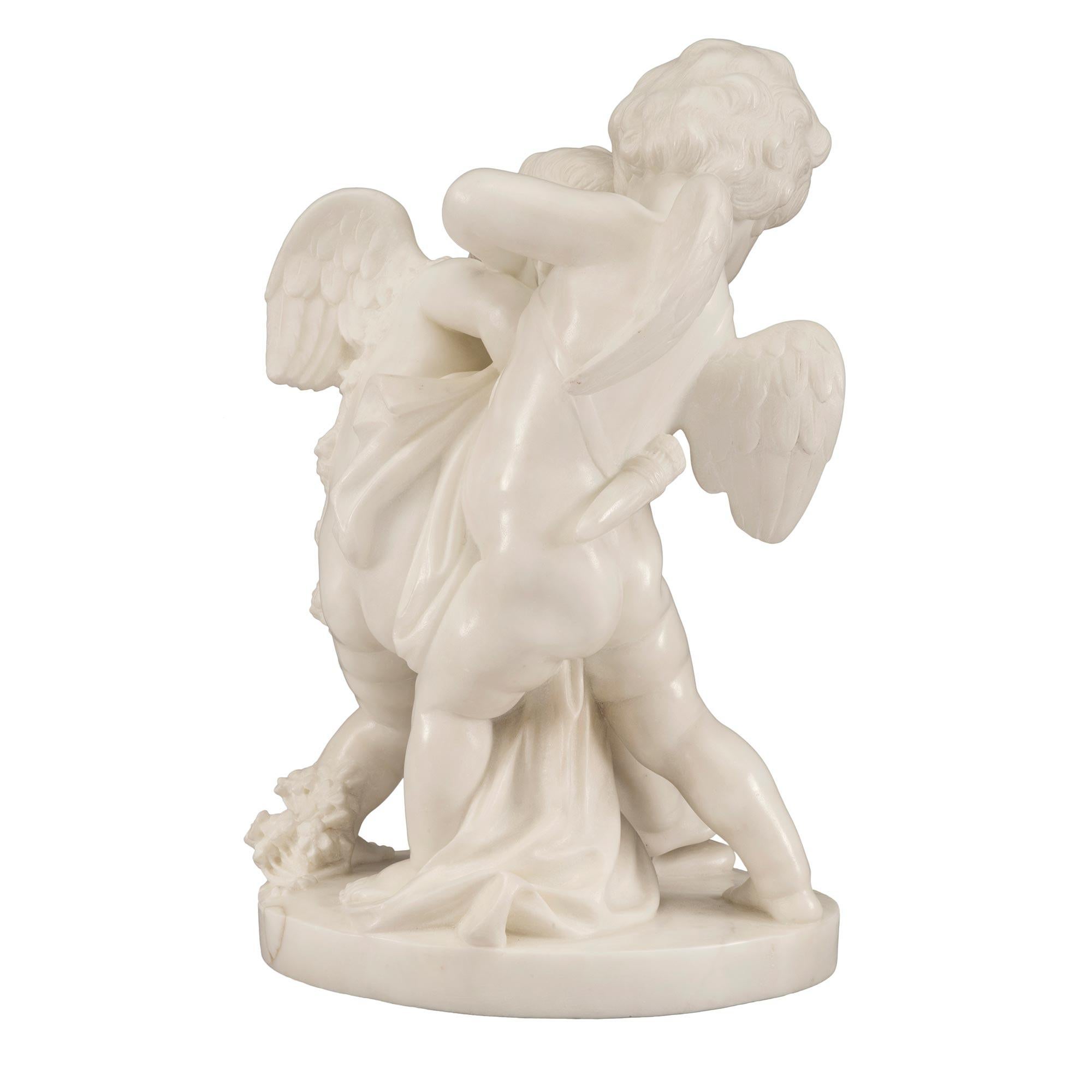 French 19th Century White Carrara Marble Statue of Eros and Anteros In Good Condition For Sale In West Palm Beach, FL