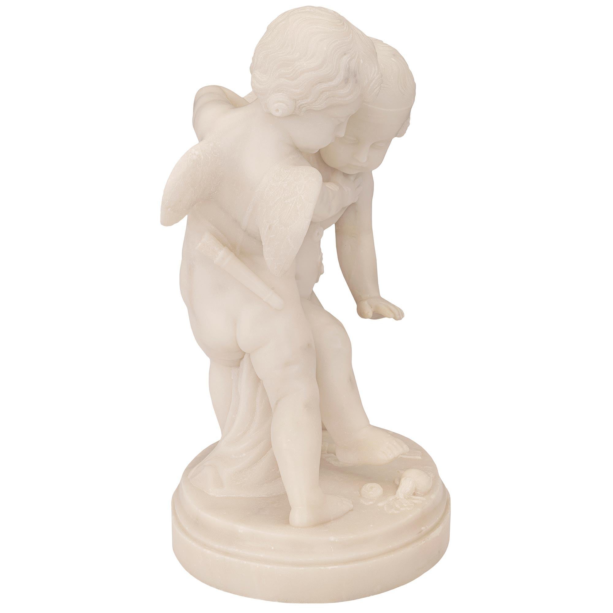 French 19th Century White Carrara Marble Statue of Eros and Anteros In Good Condition For Sale In West Palm Beach, FL
