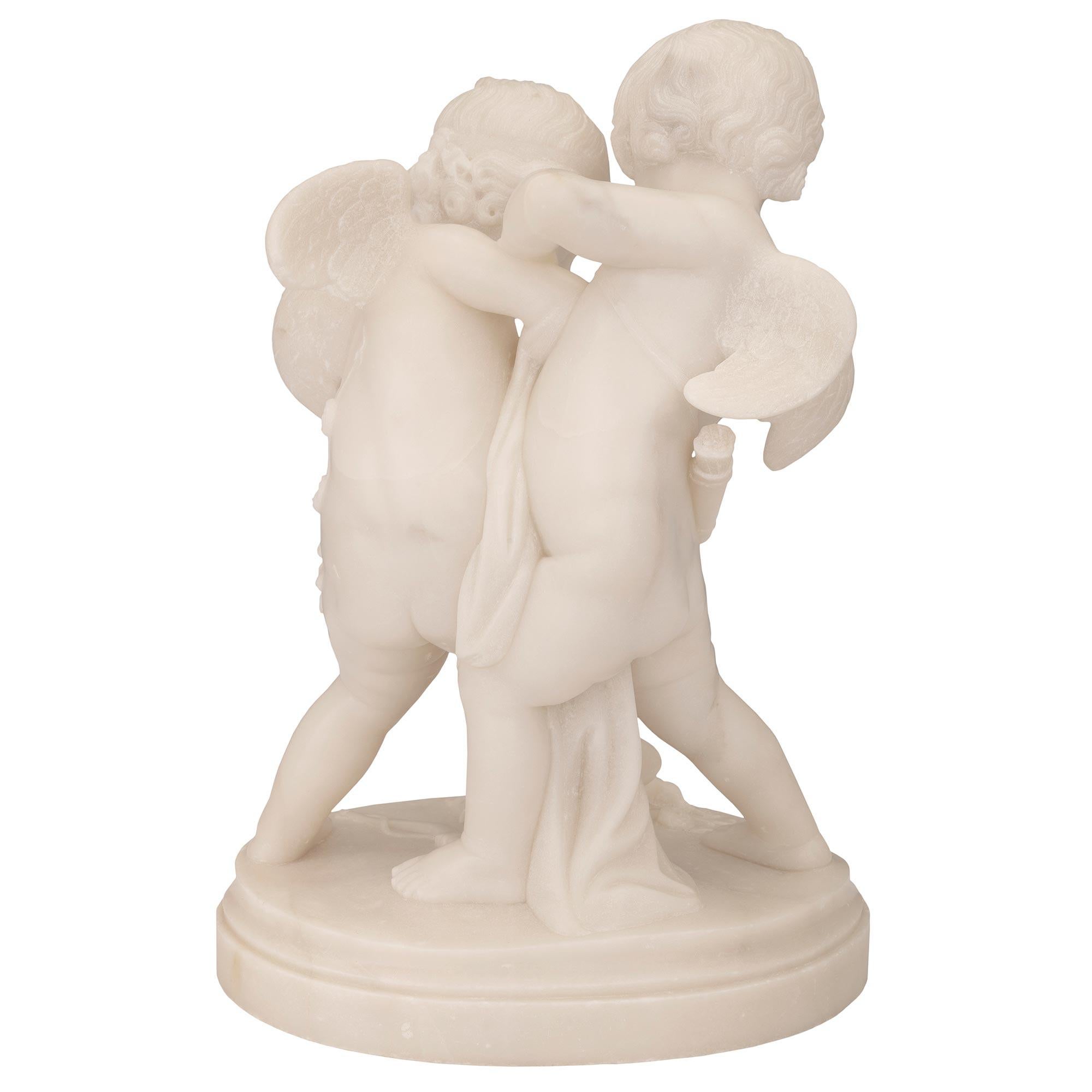 French 19th Century White Carrara Marble Statue of Eros and Anteros For Sale 1