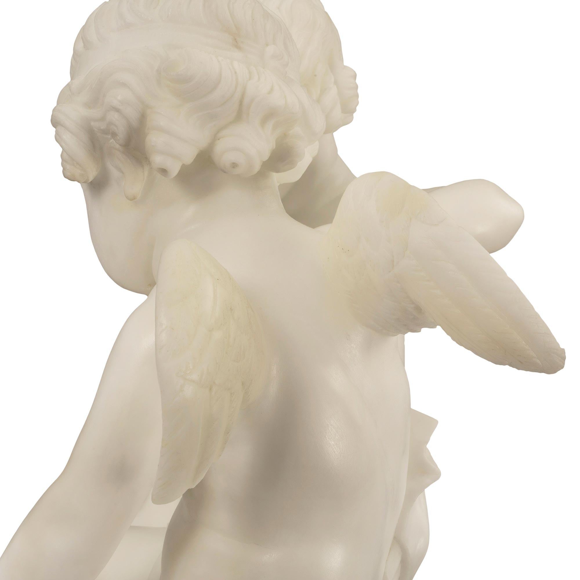 French 19th Century White Carrara Marble Statue of Eros and Anteros For Sale 4