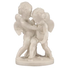 French 19th Century White Carrara Marble Statue of Eros and Anteros