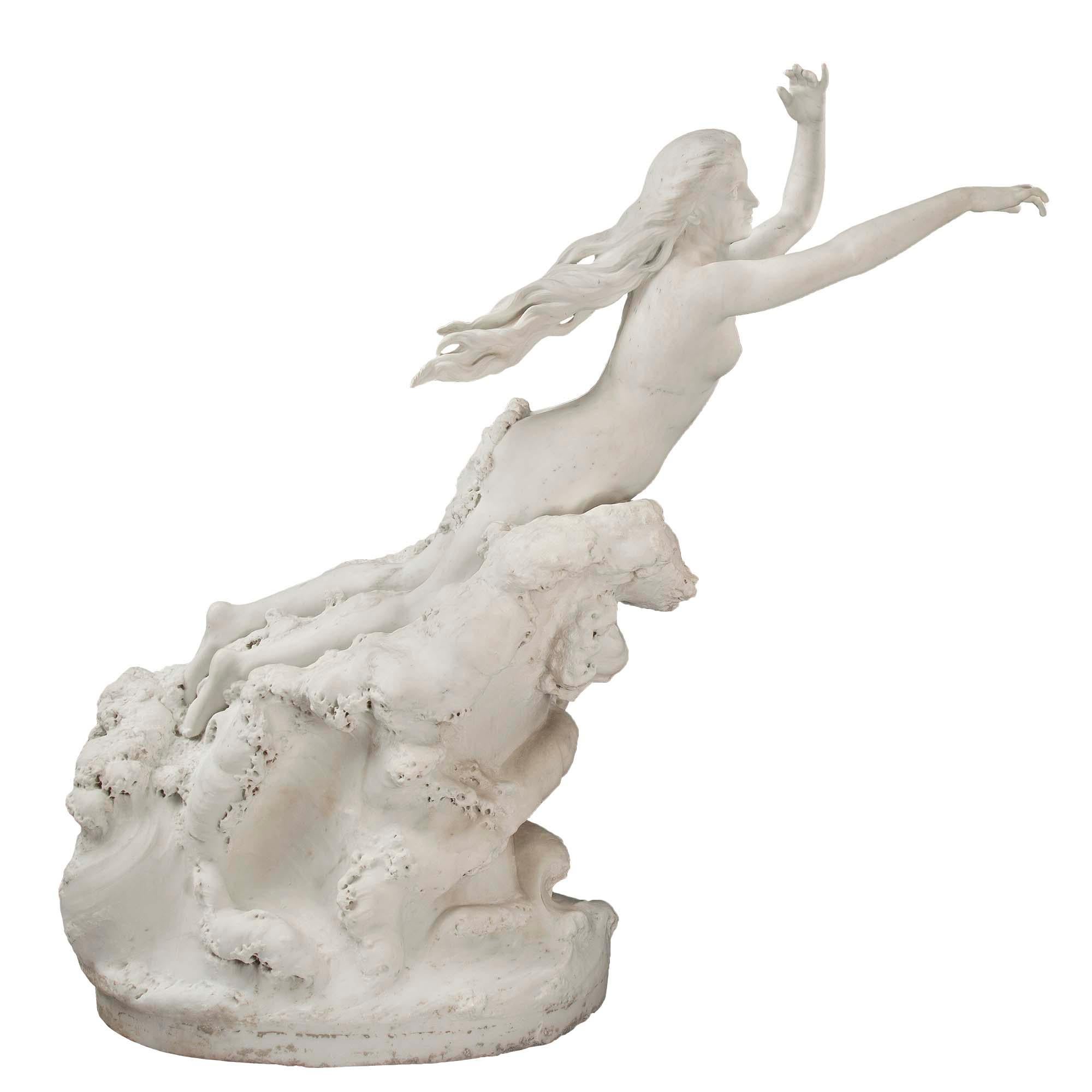French 19th Century White Carrara Marble Statue, Signed E. Damé, 1892 In Good Condition For Sale In West Palm Beach, FL