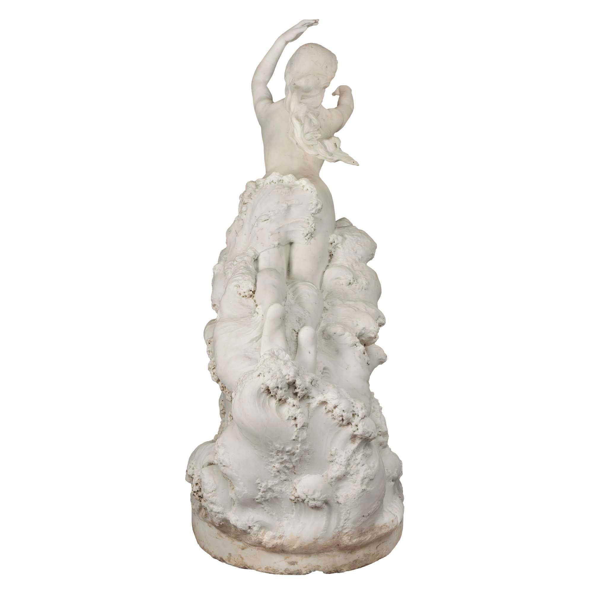 Statua francese in marmo bianco di Carrara del XIX secolo, firmata E. Damé, 1892 In condizioni buone in vendita a West Palm Beach, FL