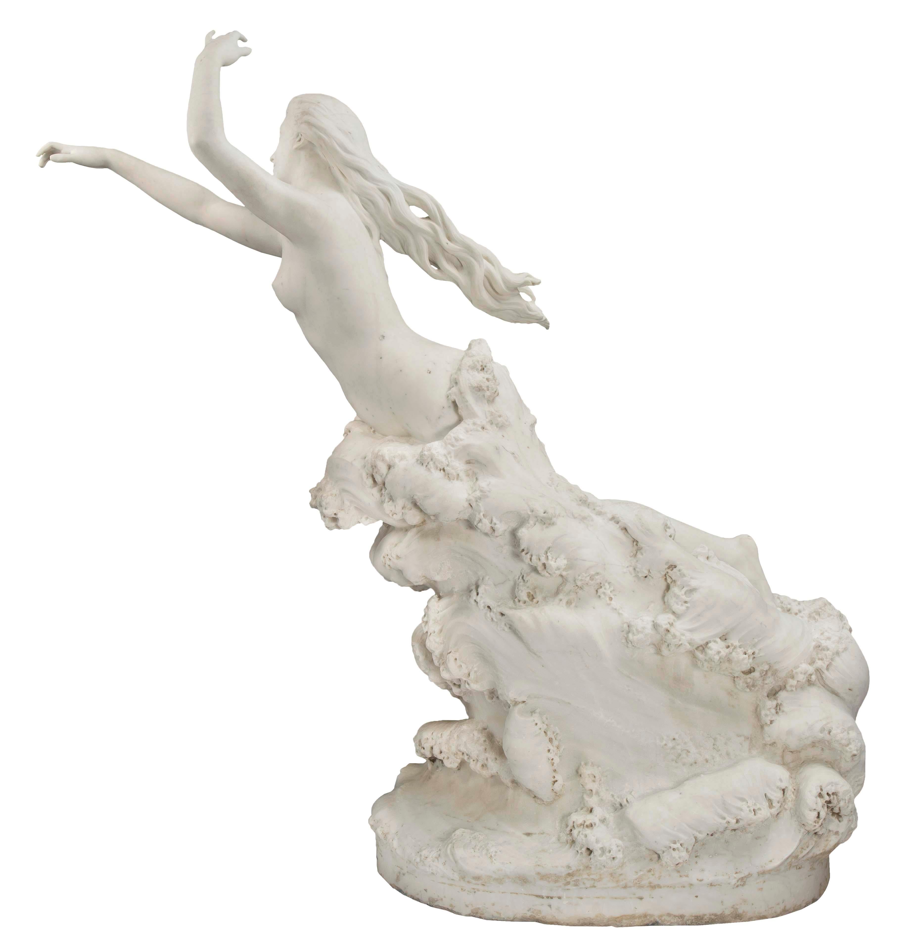 French 19th Century White Carrara Marble Statue, Signed E. Damé, 1892 For Sale 2