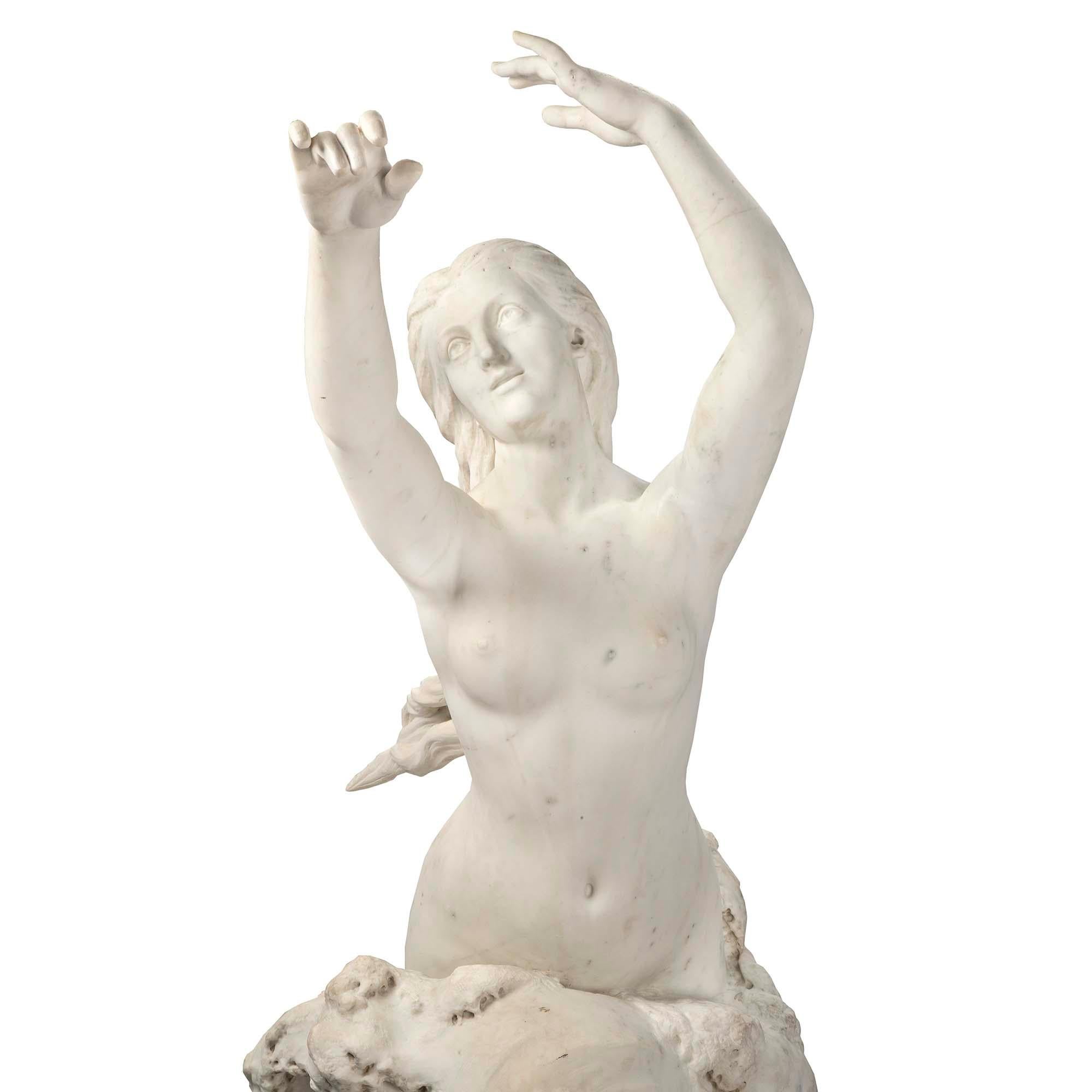 French 19th Century White Carrara Marble Statue, Signed E. Damé, 1892 For Sale 4