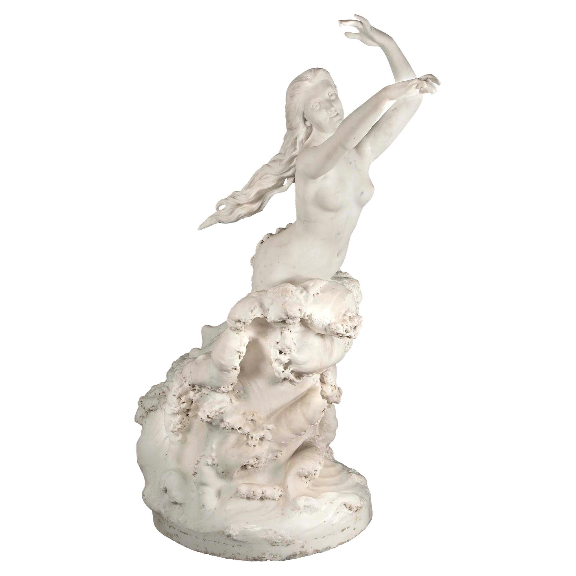 French 19th Century White Carrara Marble Statue, Signed E. Damé, 1892 For Sale