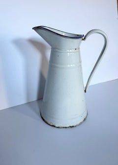 French 19th Century White Enamel Tole Water Pitcher
