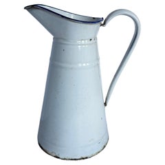French 19th Century White Enamel Tole Water Pitcher