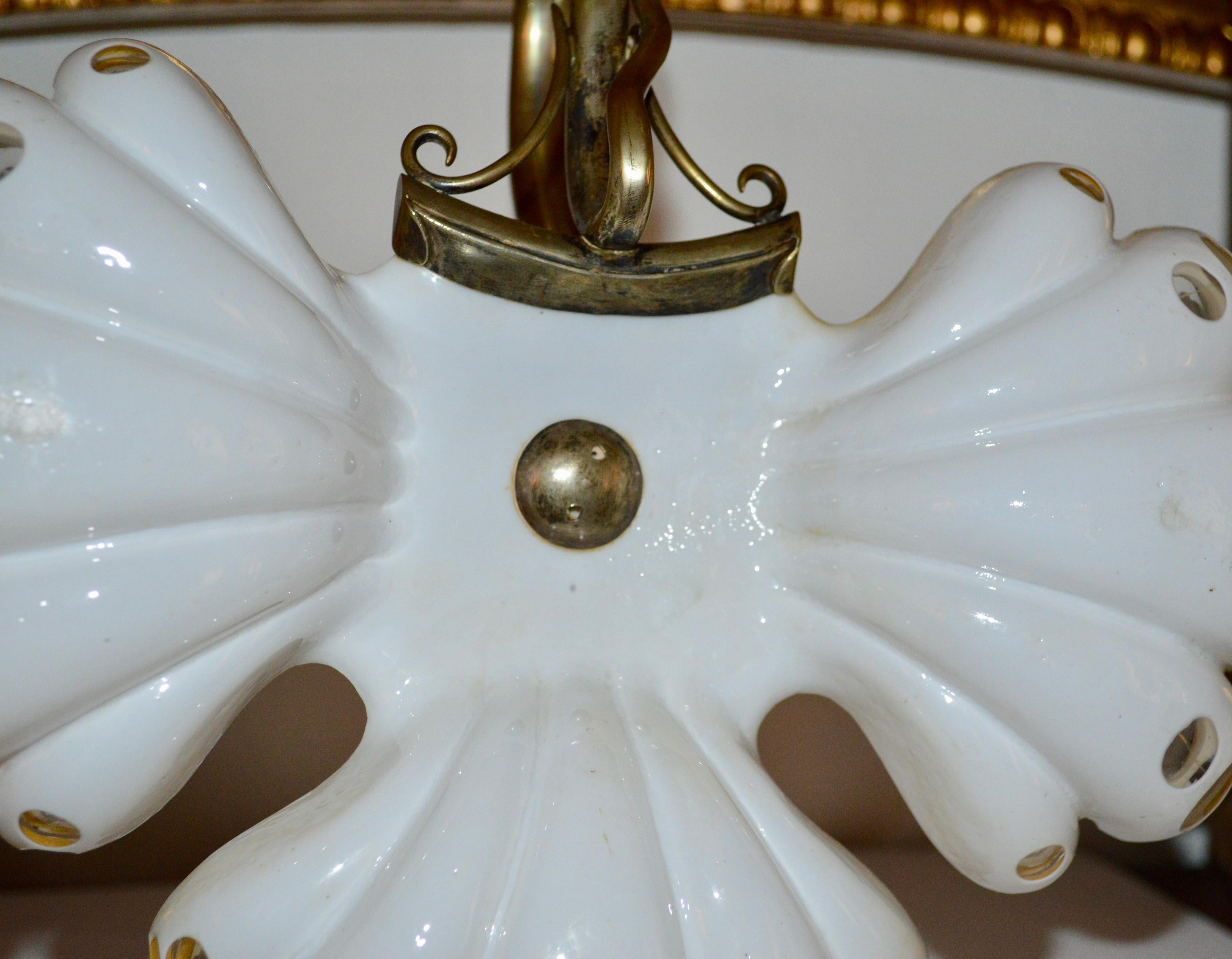 Opaline Glass French 19th Century White Opaline Candy Dish With Brass Snake Hardware For Sale
