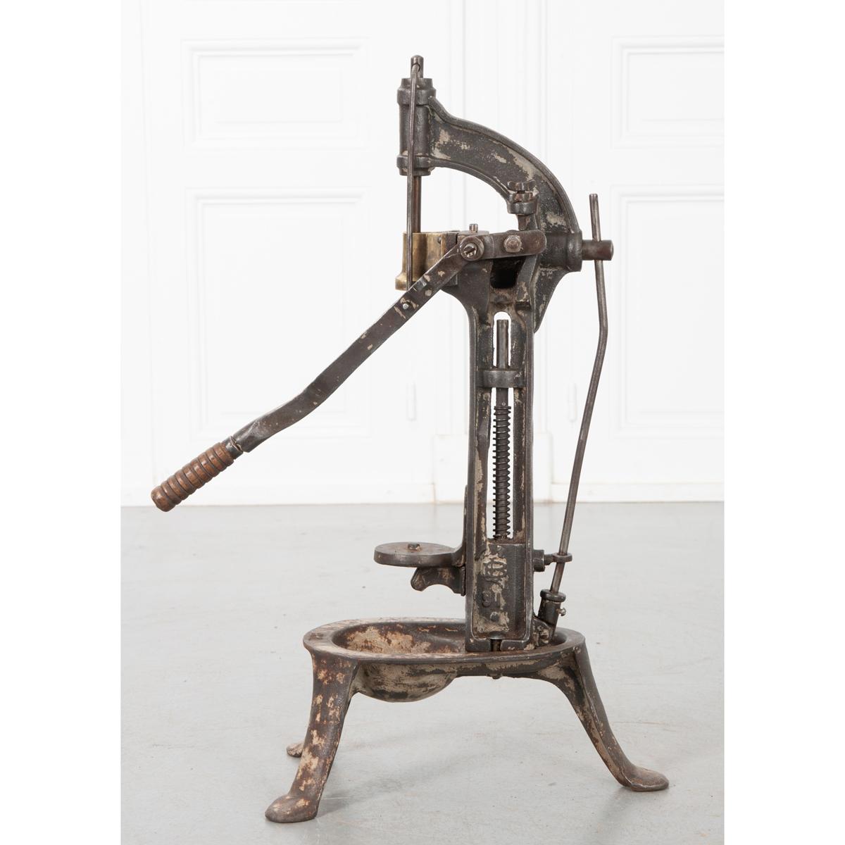 This unique apparatus has a lot to do with the history and shaping of French history and culture: the wine bottle corker. Made of iron around 1890, was used in a winery in Bordeaux. Printed on one side is ‘LA.PERFECTION’ and the other side is