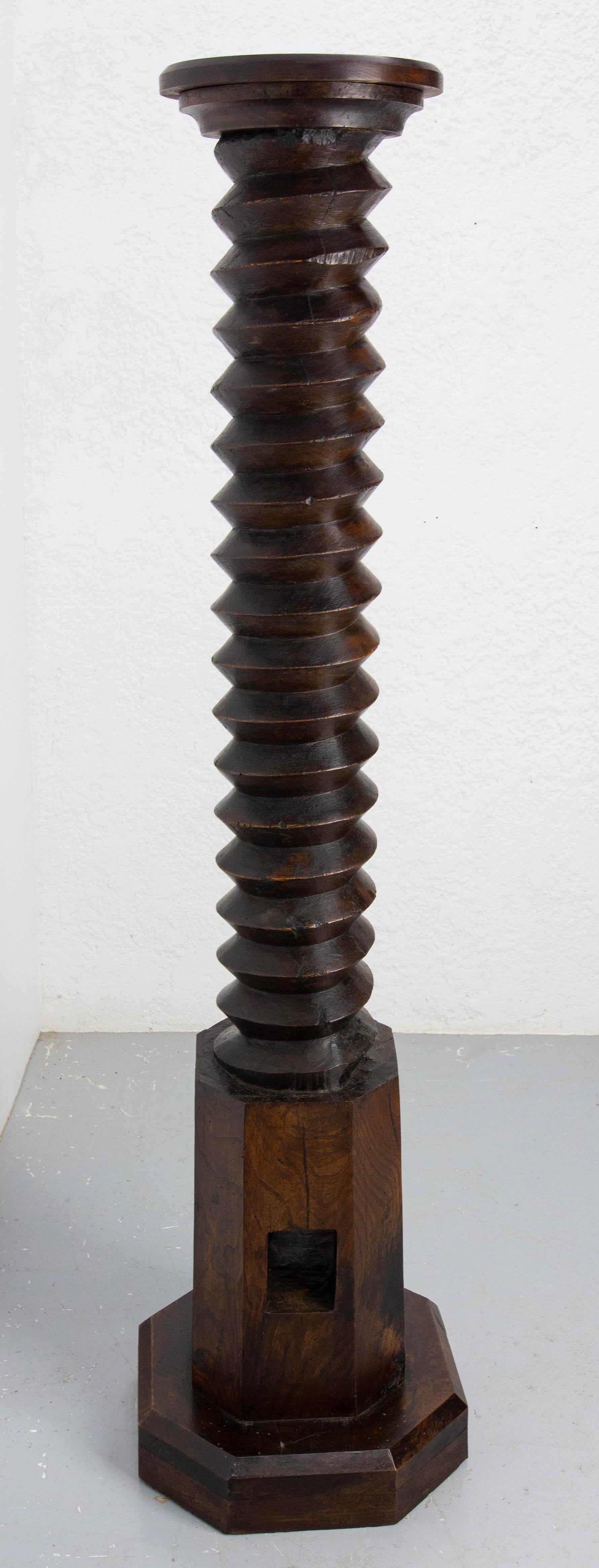 French 19th Century Wine Press Screw High Pedestal Plant Holder In Good Condition For Sale In Labrit, Landes