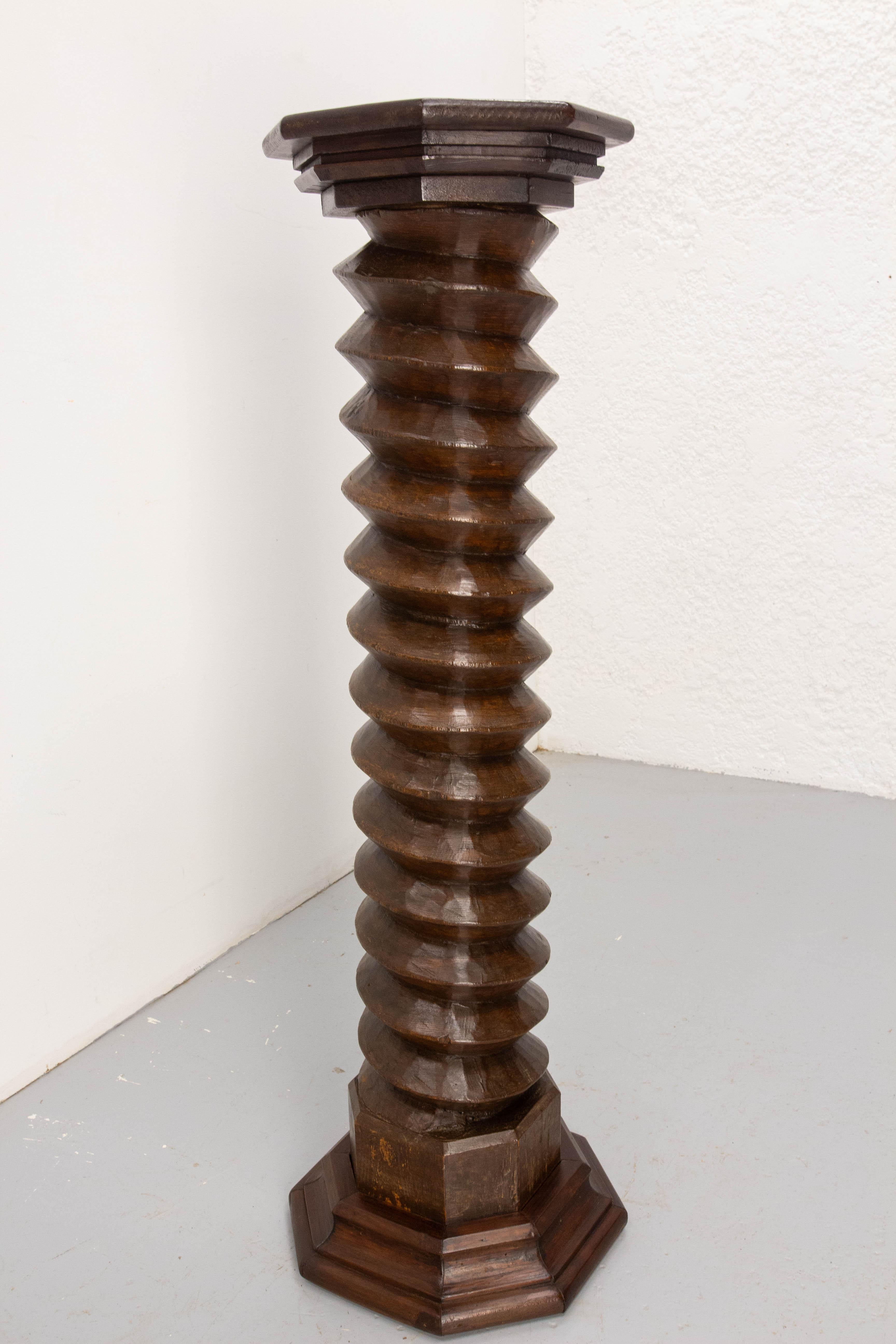 French 19th Century Wine Press Screw Pedestal Octogonal Support Plant Holder In Good Condition For Sale In Labrit, Landes