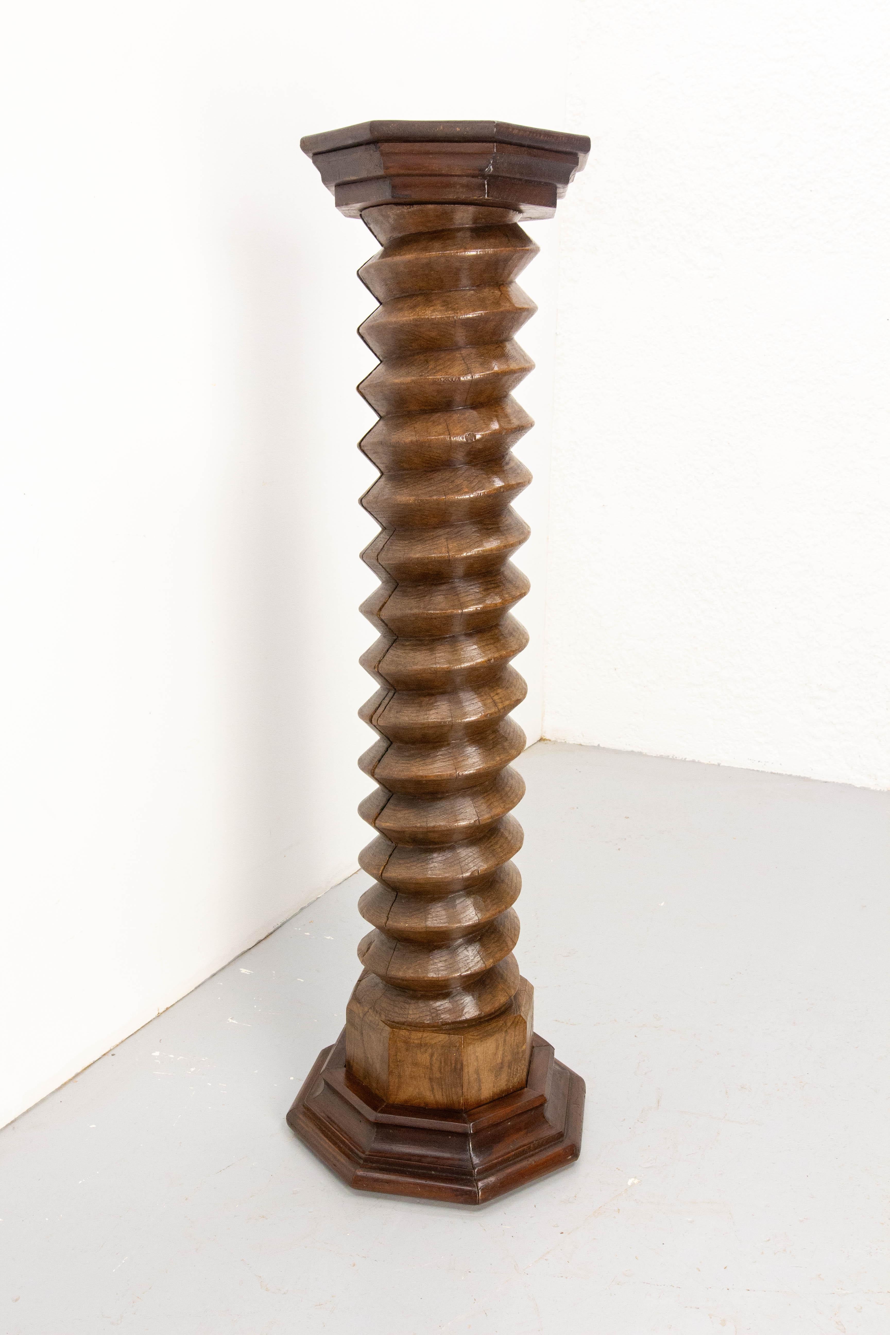 French 19th Century Wine Press Screw Pedestal Octogonal Support Plant Holder In Good Condition For Sale In Labrit, Landes