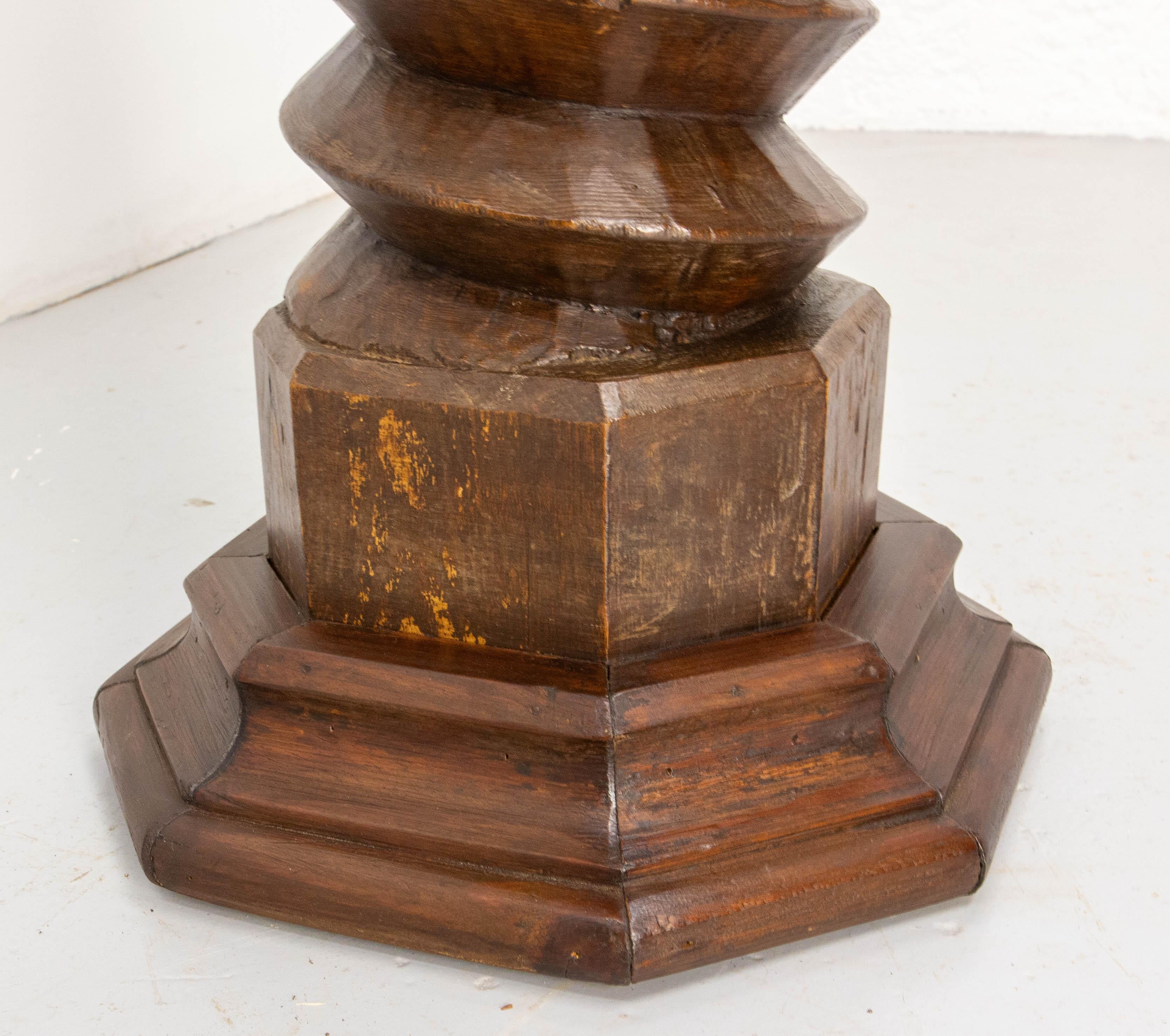 Wood French 19th Century Wine Press Screw Pedestal Octogonal Support Plant Holder For Sale