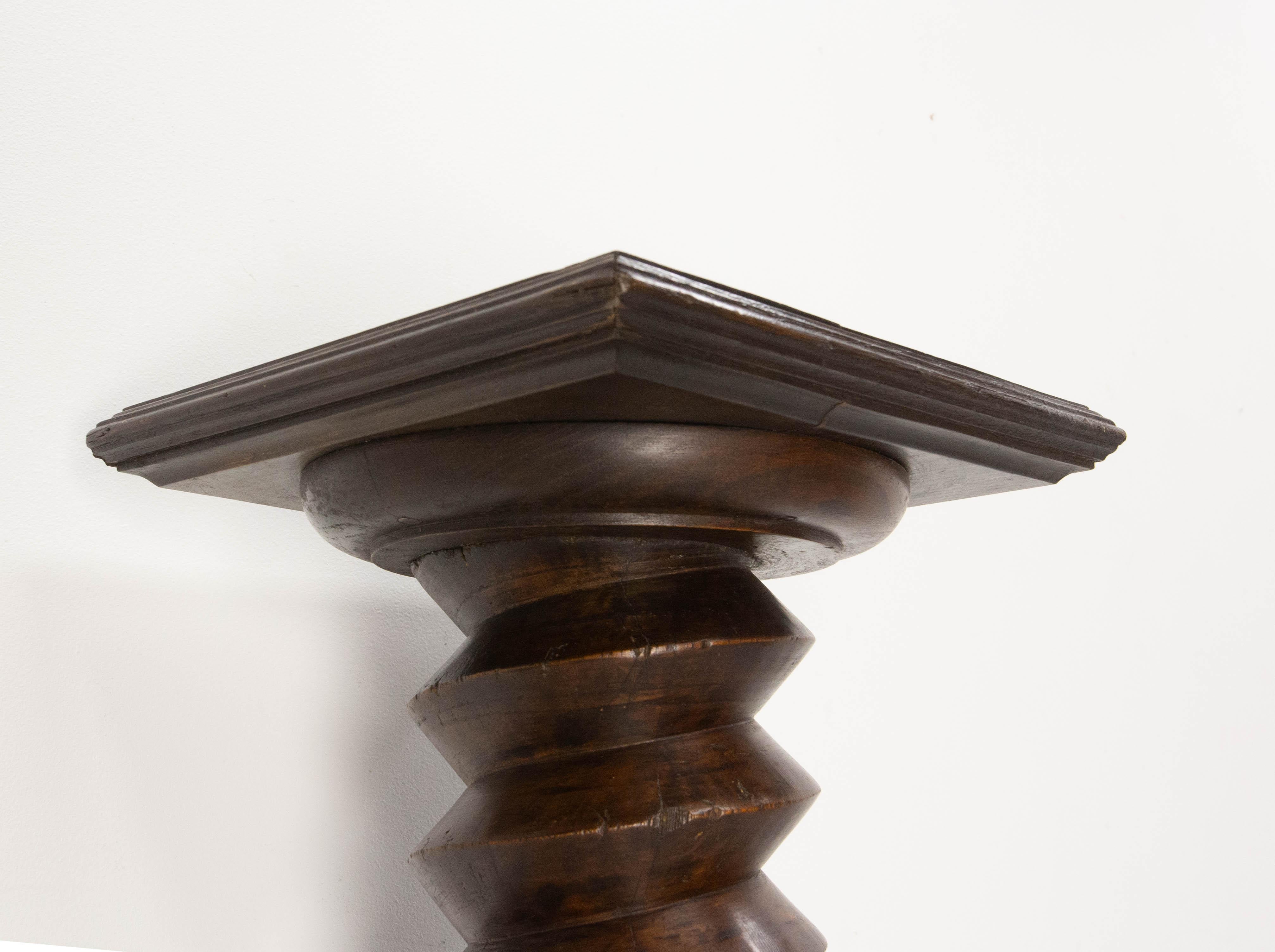 Wood French 19th Century Wine Press Screw Pedestal Square Support Plant Holder