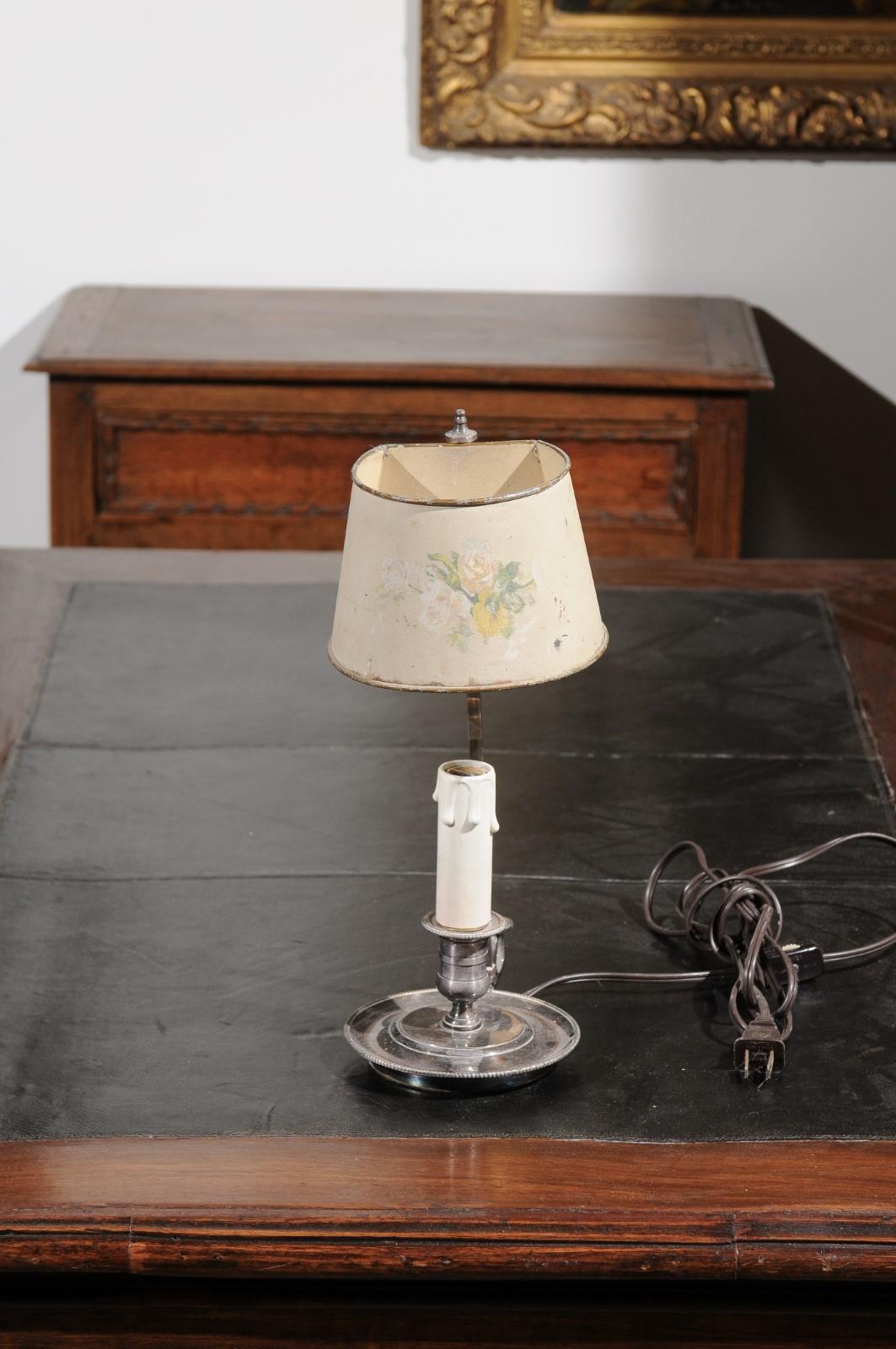 French 19th Century Wired Tôle Lamp with Original Hand Painted Floral Shade 6