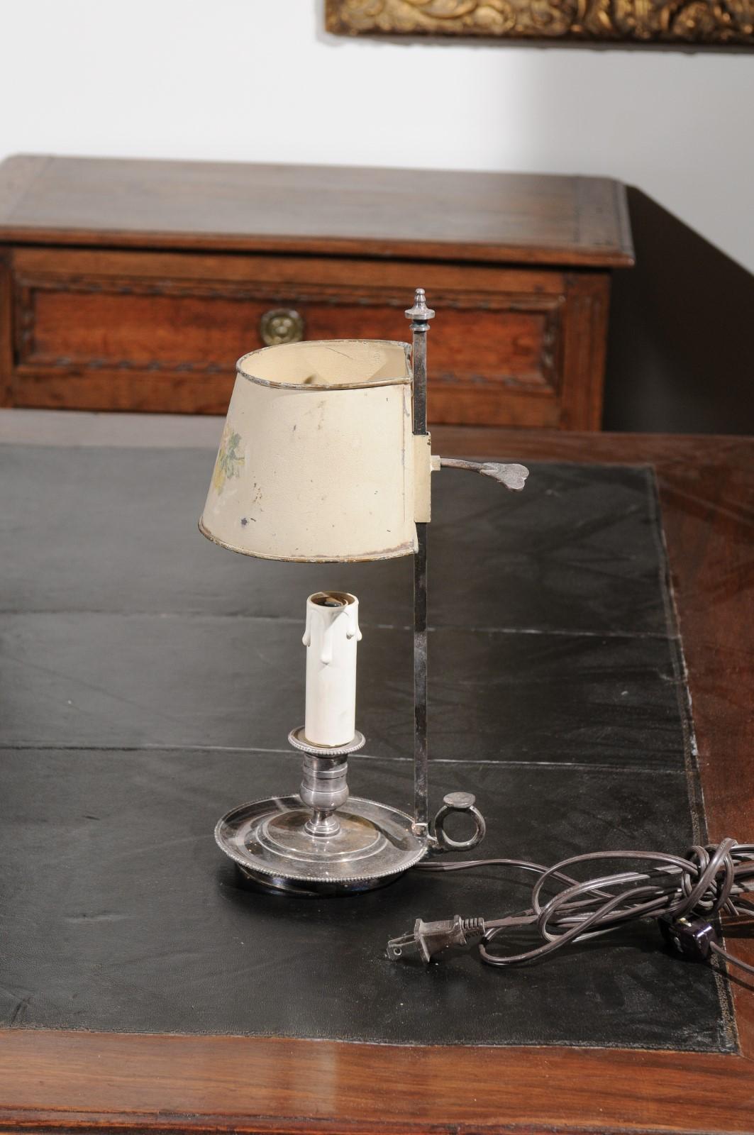 French 19th Century Wired Tôle Lamp with Original Hand Painted Floral Shade 4