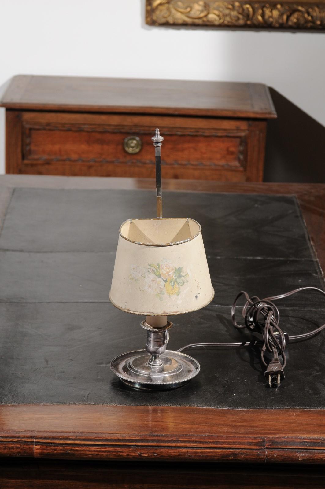 French 19th Century Wired Tôle Lamp with Original Hand Painted Floral Shade 5
