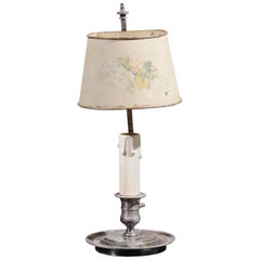 French 19th Century Wired Tôle Lamp with Original Hand Painted Floral Shade