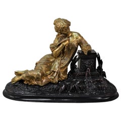 French, 19th Century Woman Reading a Love Letter Bronze