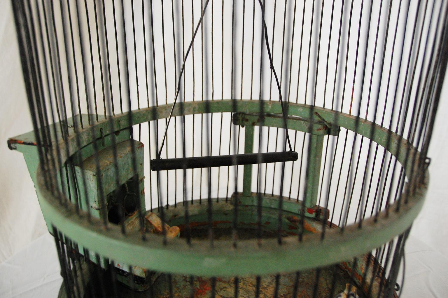 French 19th Century Wood and Wire Birdcage, Original Paint 2
