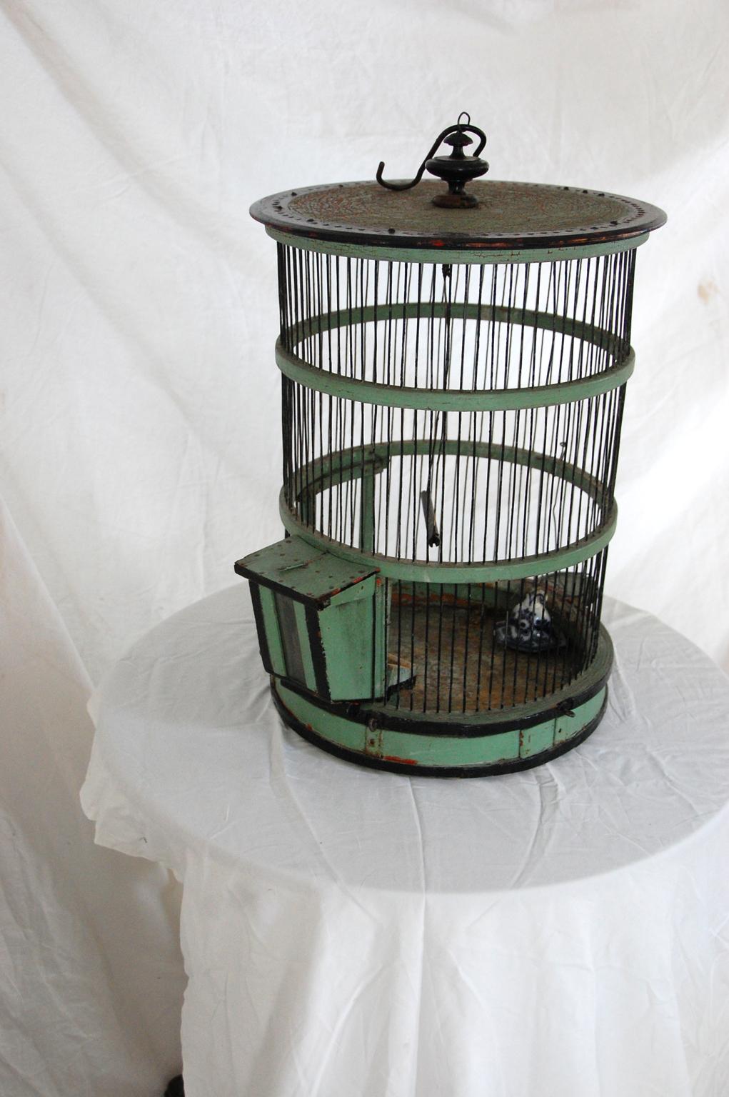 French 19th Century Wood and Wire Birdcage, Original Paint 3