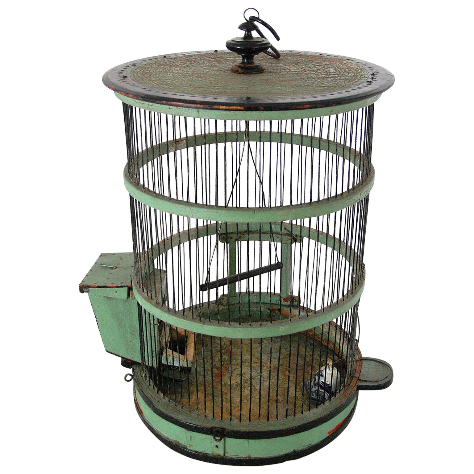 French 19th Century Wood and Wire Birdcage, Original Paint