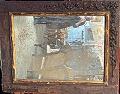 French 19th Century Wood Framed Mirror With Original Glass and Carved Rose Swag