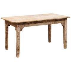 Antique French 19th Century Wood Table with Original Cream Paint
