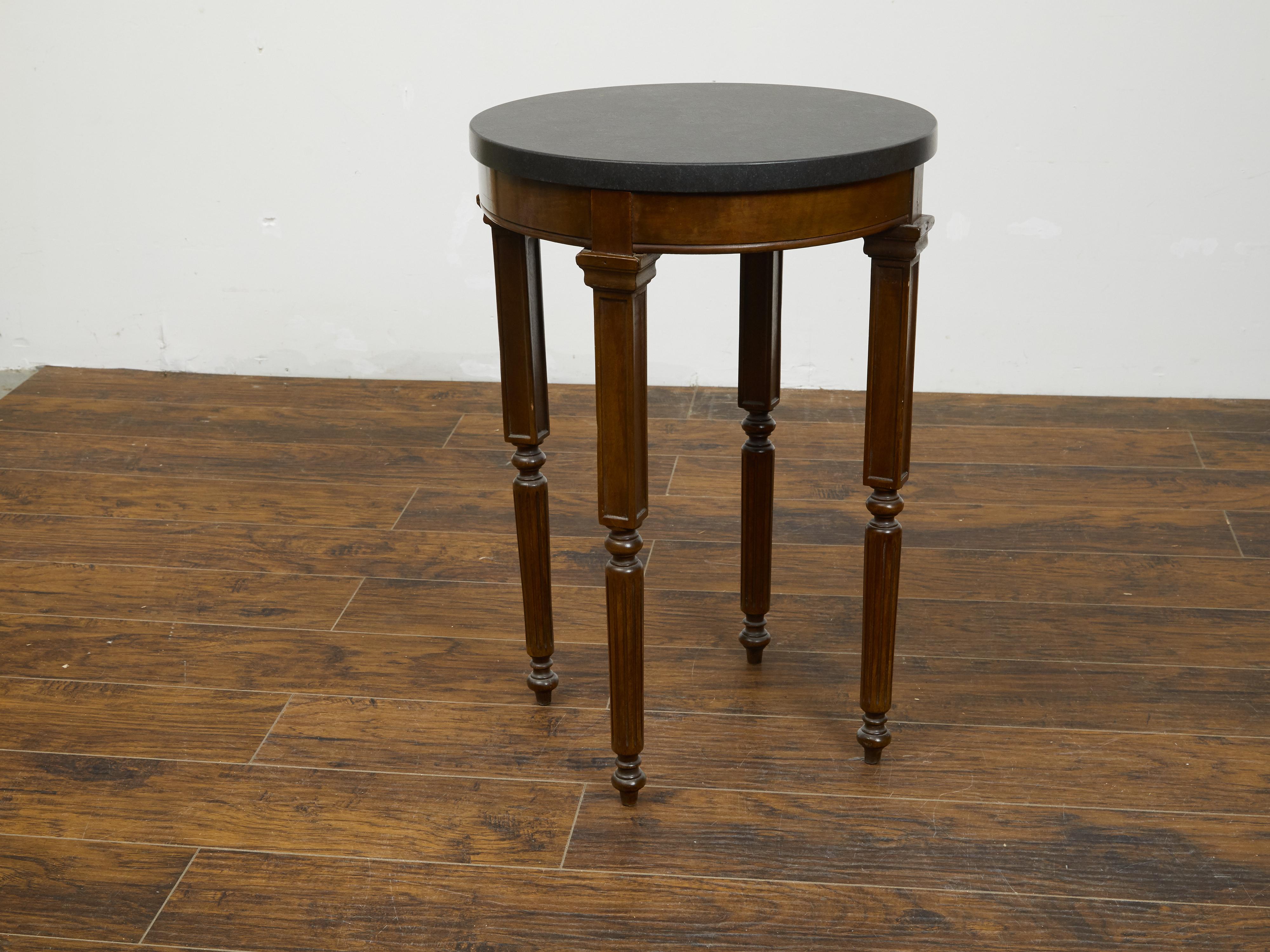 French 19th Century Wooden Guéridon Table with Circular Black Marble Top For Sale 7