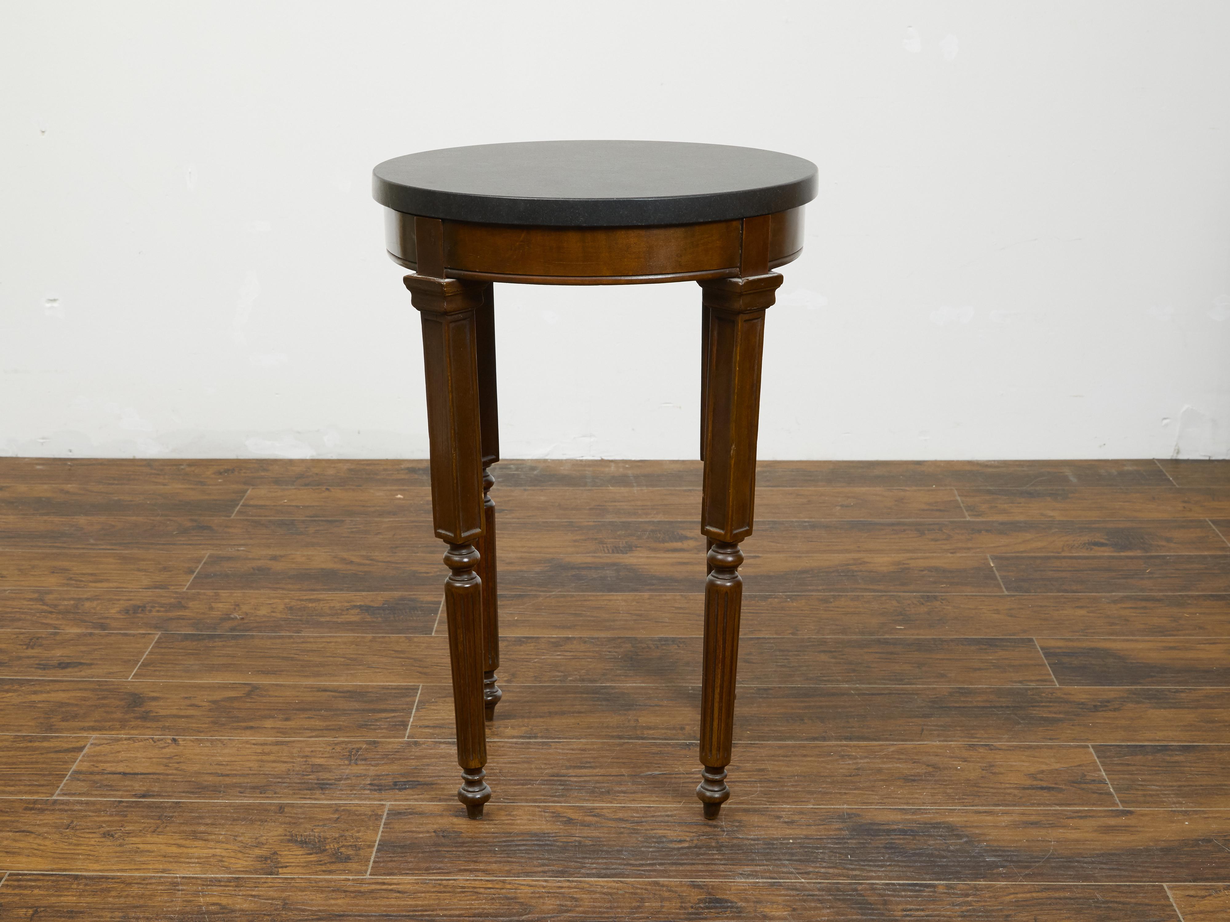 French 19th Century Wooden Guéridon Table with Circular Black Marble Top In Good Condition For Sale In Atlanta, GA