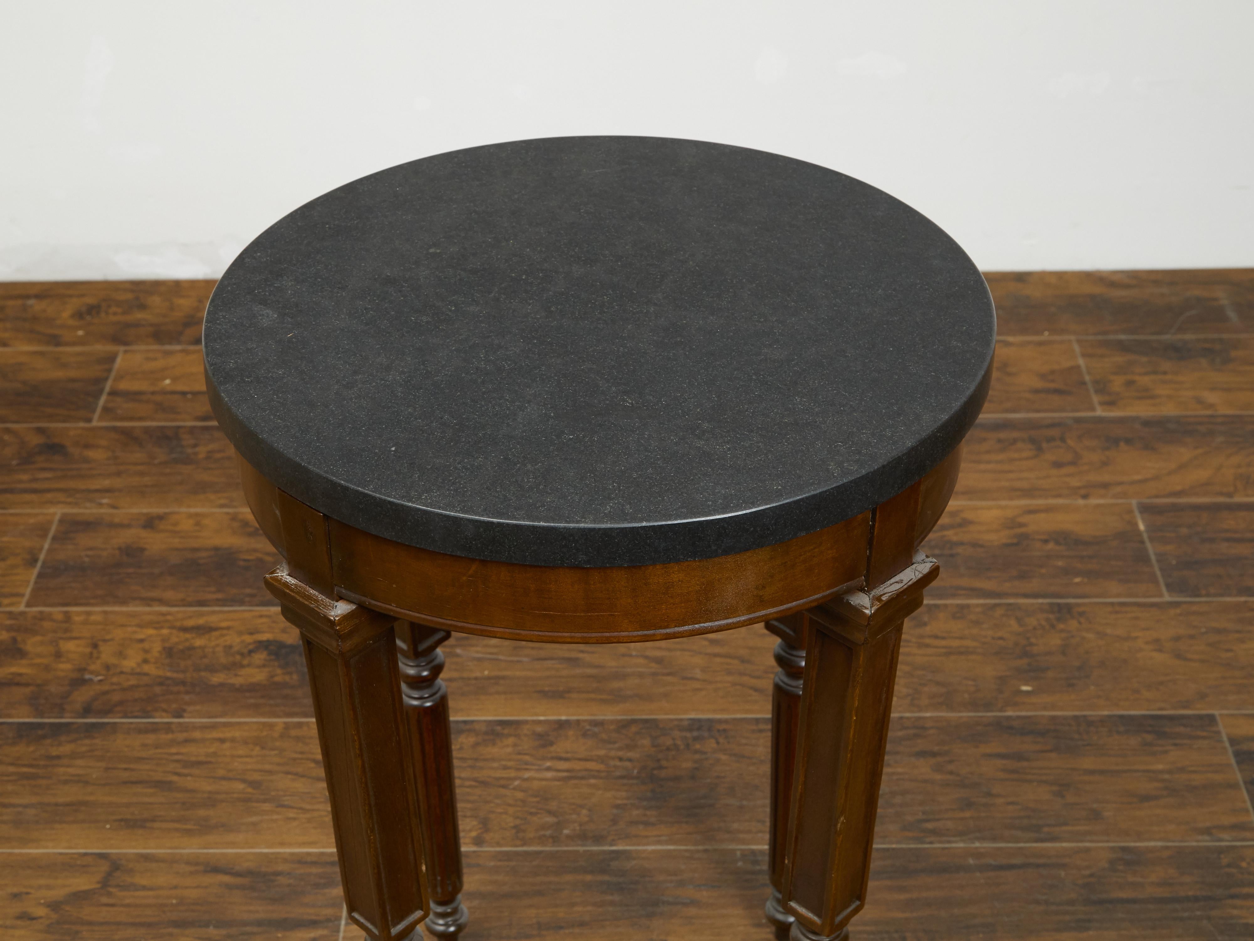 French 19th Century Wooden Guéridon Table with Circular Black Marble Top For Sale 2