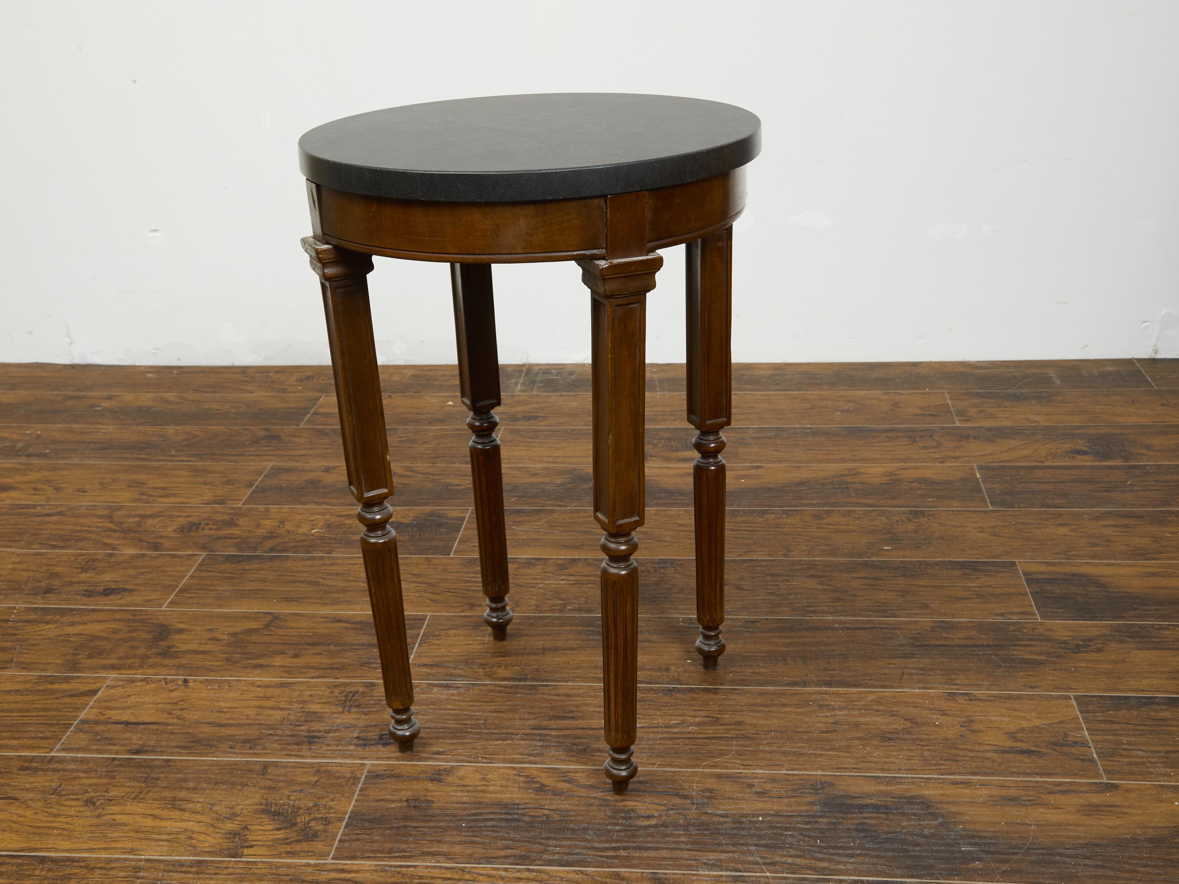 French 19th Century Wooden Guéridon Table with Circular Black Marble Top For Sale 5