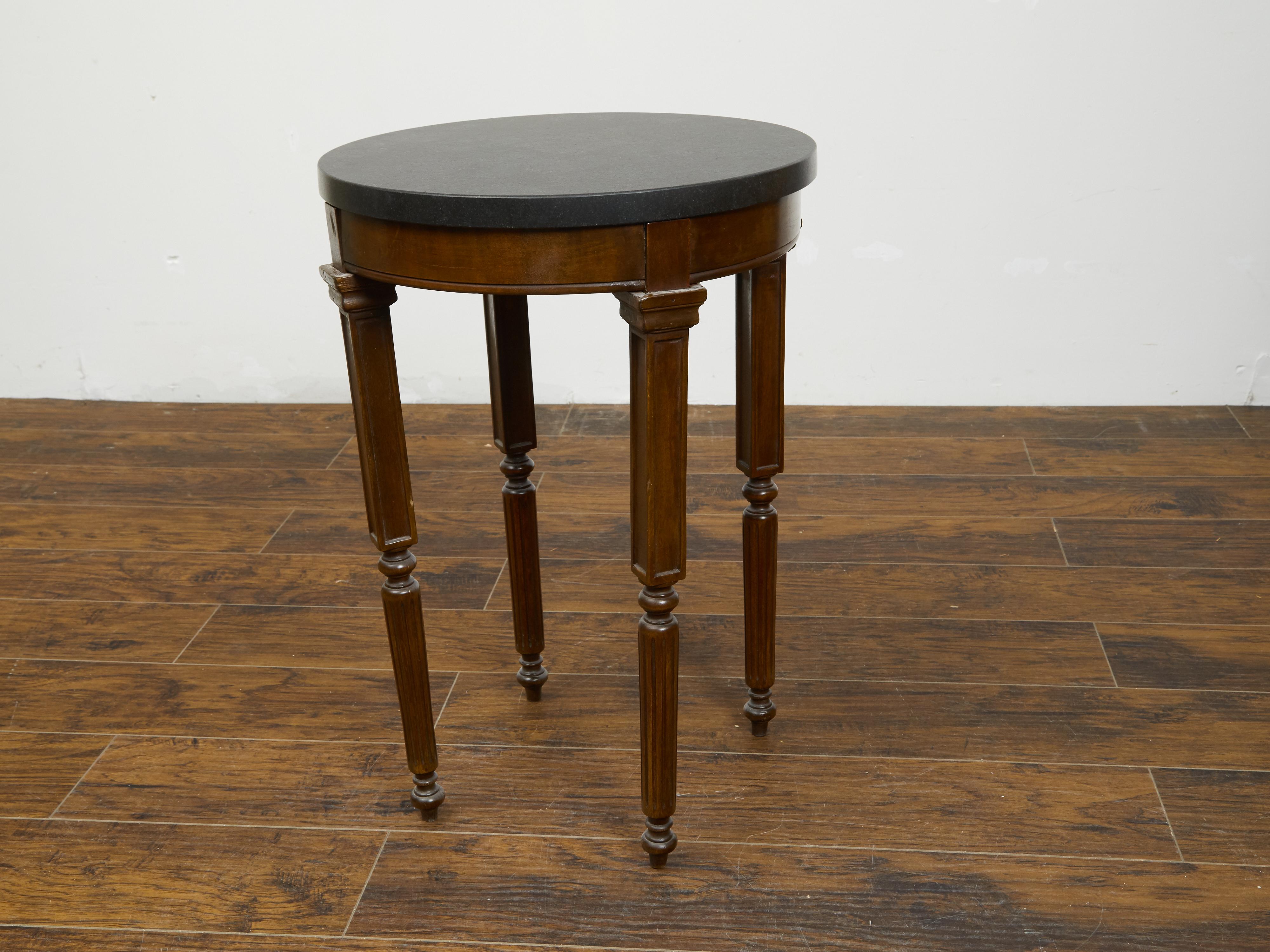 French 19th Century Wooden Guéridon Table with Circular Black Marble Top For Sale 6