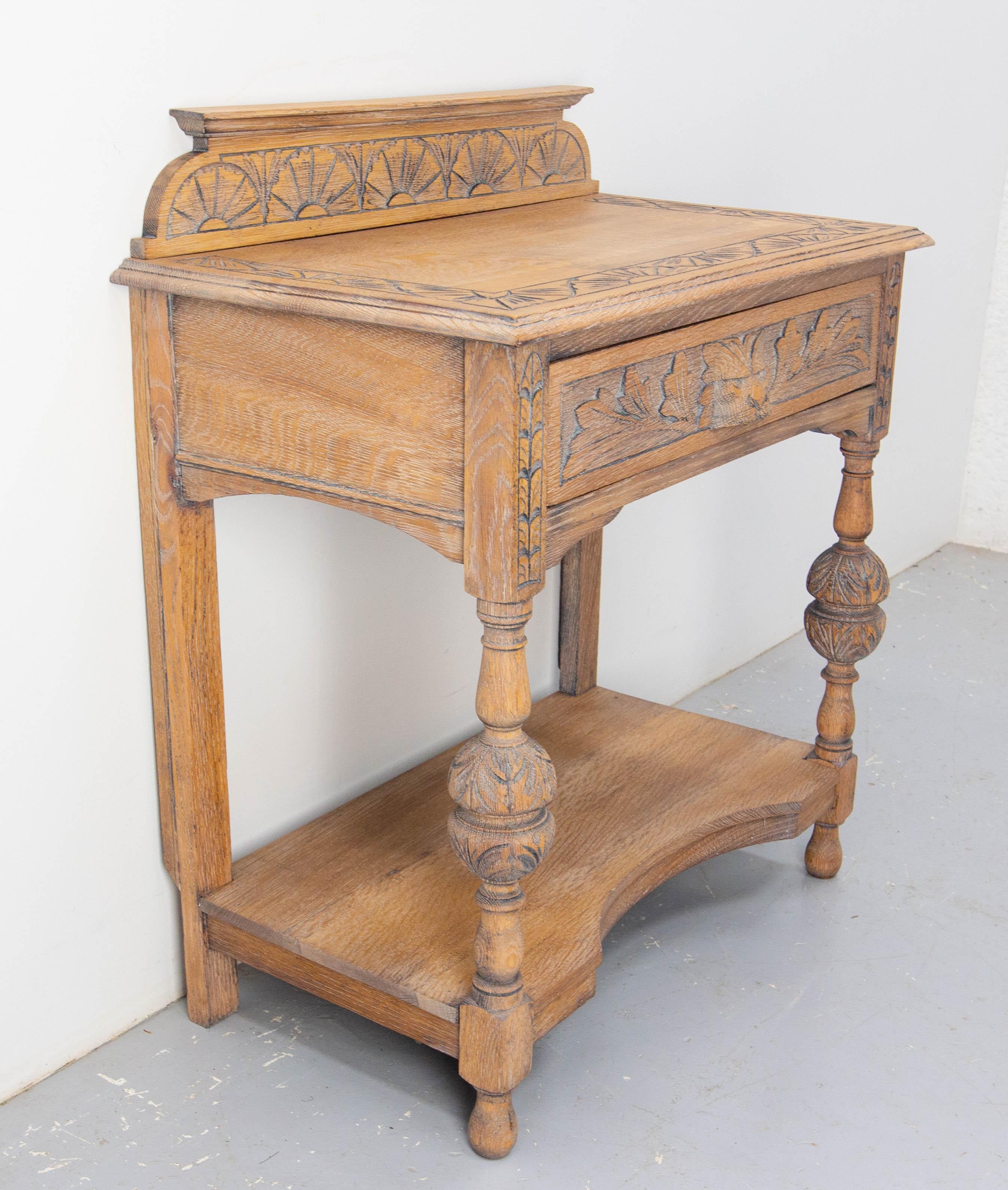Hand-Carved French 19th Century Writing Table Carved Oak Desk Lion Mask Louis XIII Style For Sale