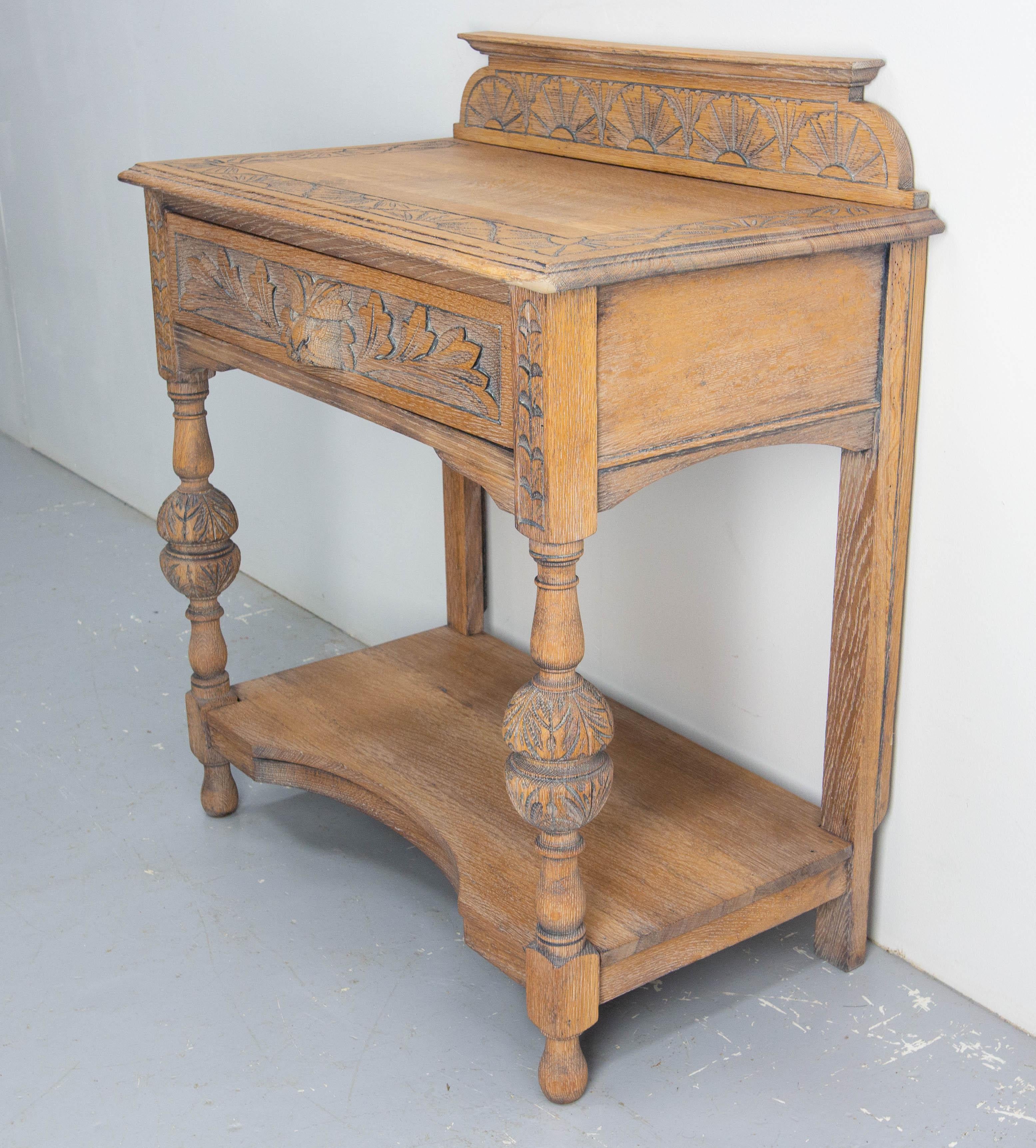 Late 19th Century French 19th Century Writing Table Carved Oak Desk Lion Mask Louis XIII Style For Sale