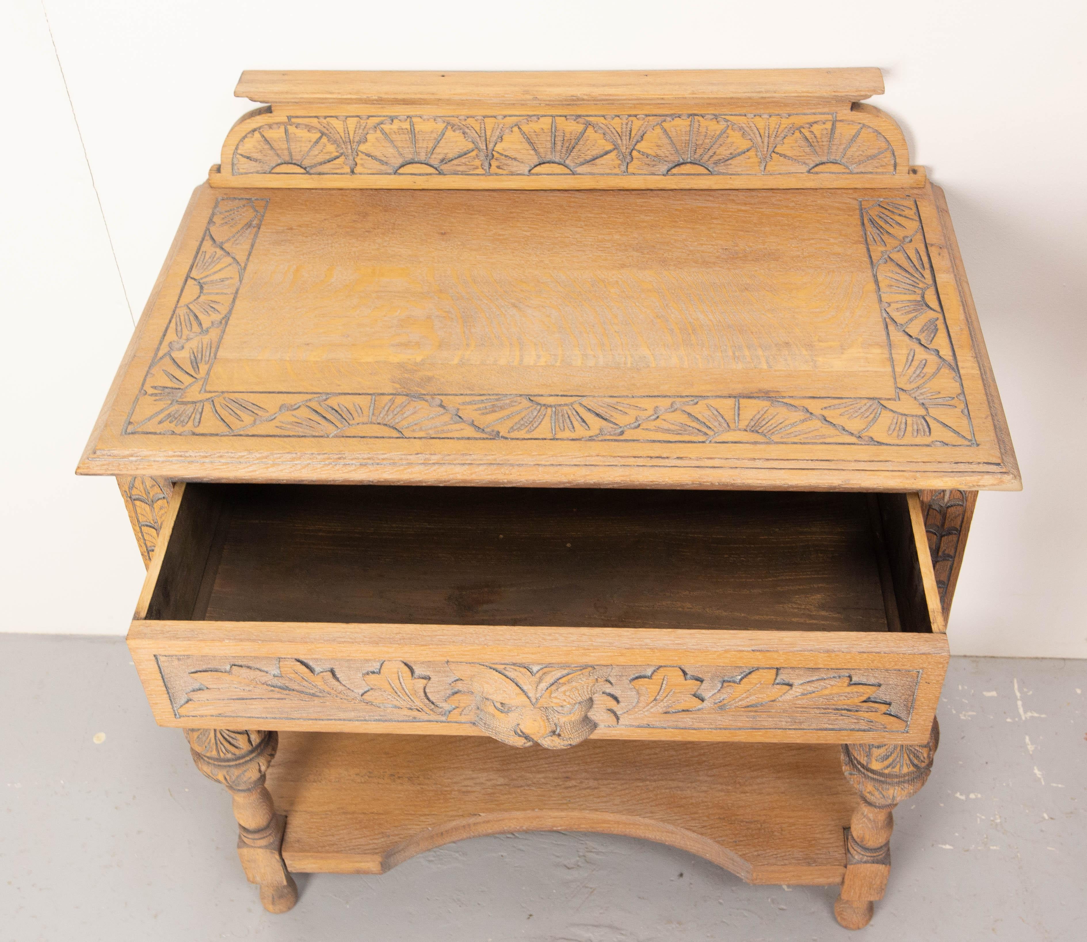 French 19th Century Writing Table Carved Oak Desk Lion Mask Louis XIII Style For Sale 2