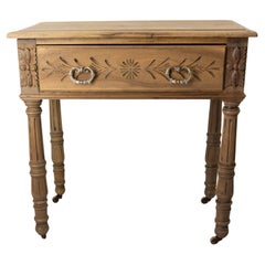 French 19th Century Writing Table on Wheels Carved Walnut Desk English Style