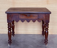 French 19th Century Writing Table on Wheels Carved Walnut Desk