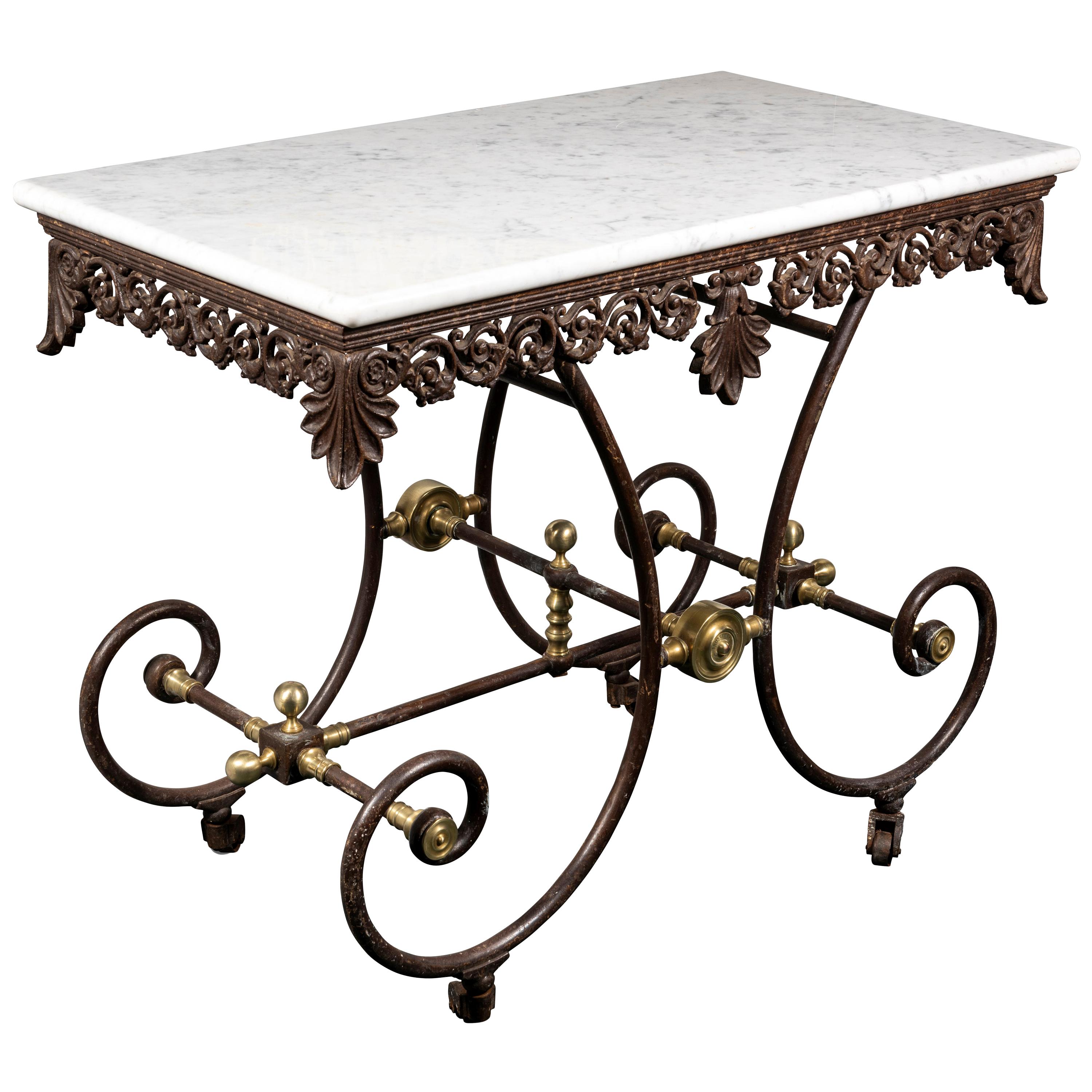 A French 19th Century Wrought Iron and Brass Butchers Table For Sale