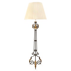 19th Century Wrought Iron Oil Lantern Electrified Floor Lamp