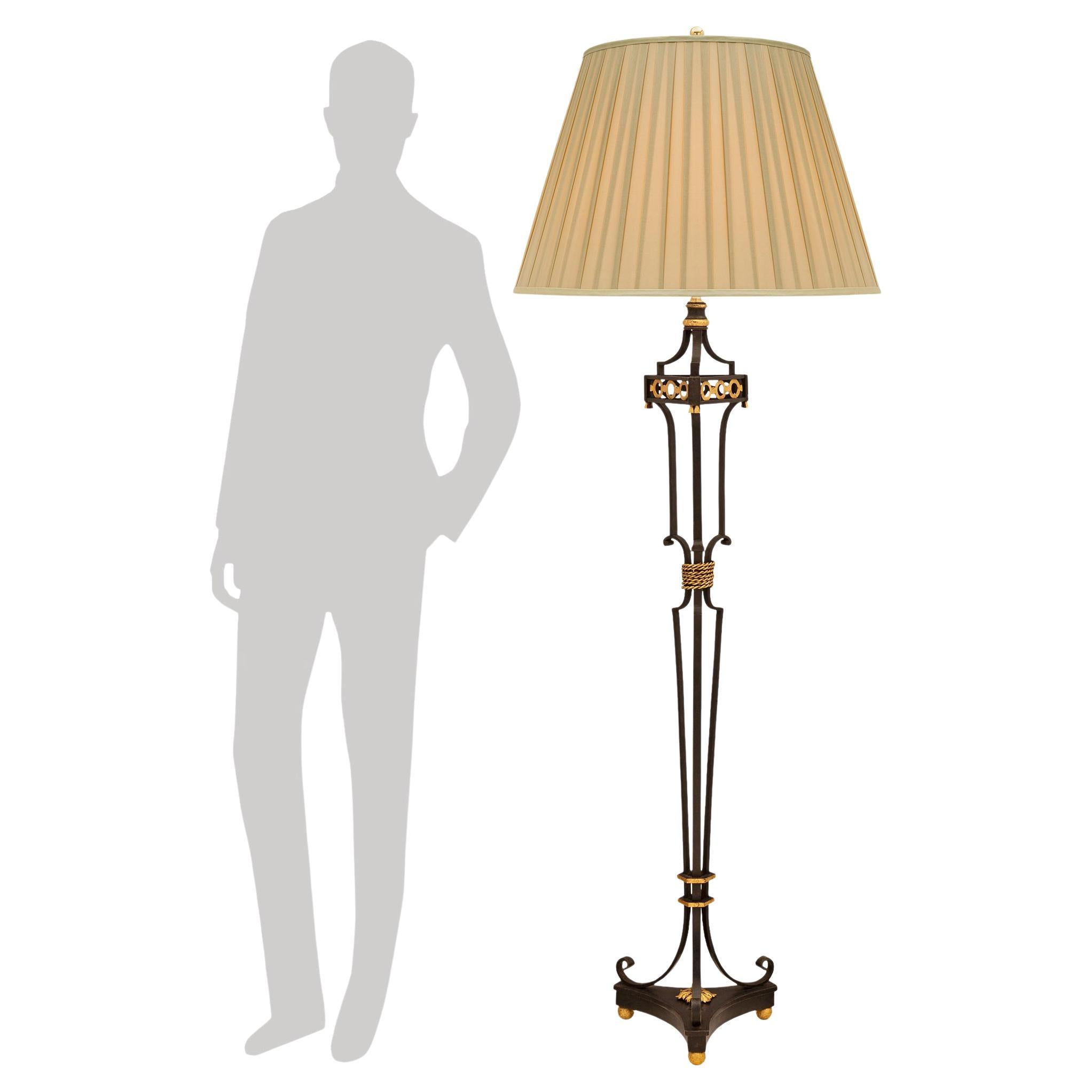 French 19th Century Wrought Iron and Gilt Metal Floor Lamp