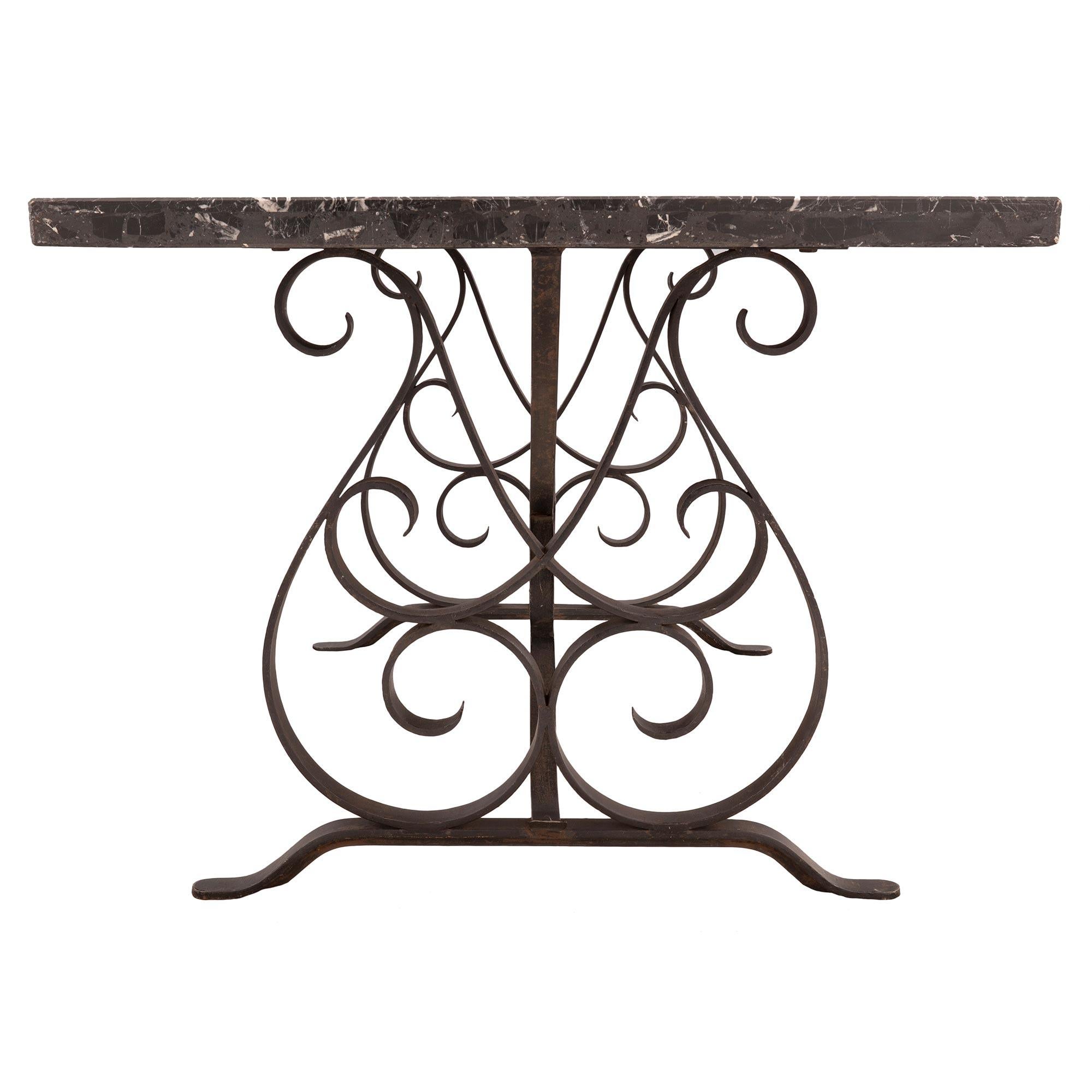 French 19th Century Wrought Iron and Grand Antique Marble Center or Dining Table For Sale 1