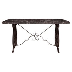 French 19th Century Wrought Iron and Grand Antique Marble Center or Dining Table