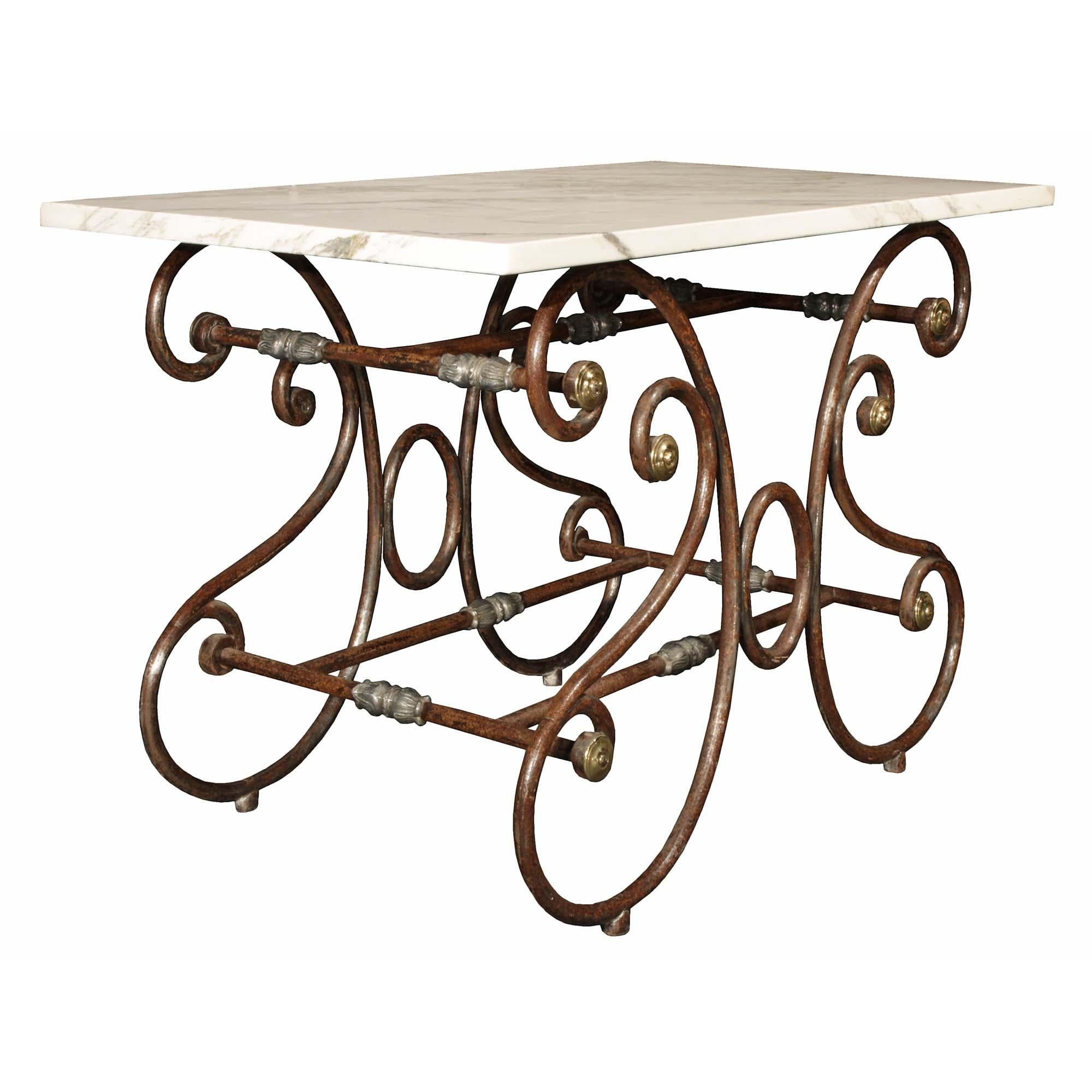 French 19th Century Wrought Iron and Marble Table de Boucher In Good Condition For Sale In West Palm Beach, FL