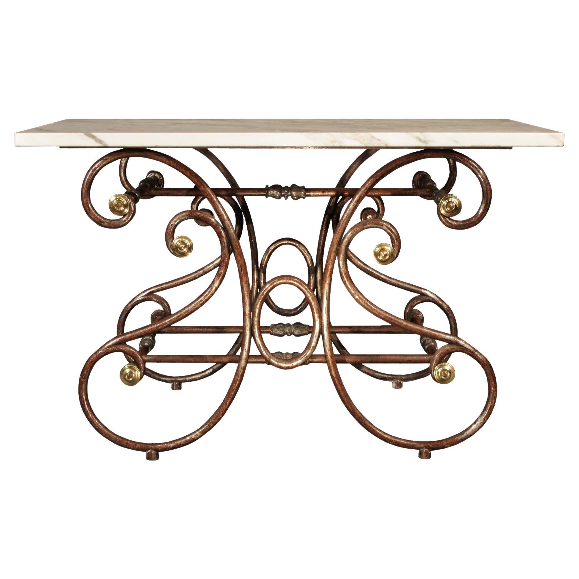 French 19th Century Wrought Iron and Marble Table de Boucher For Sale