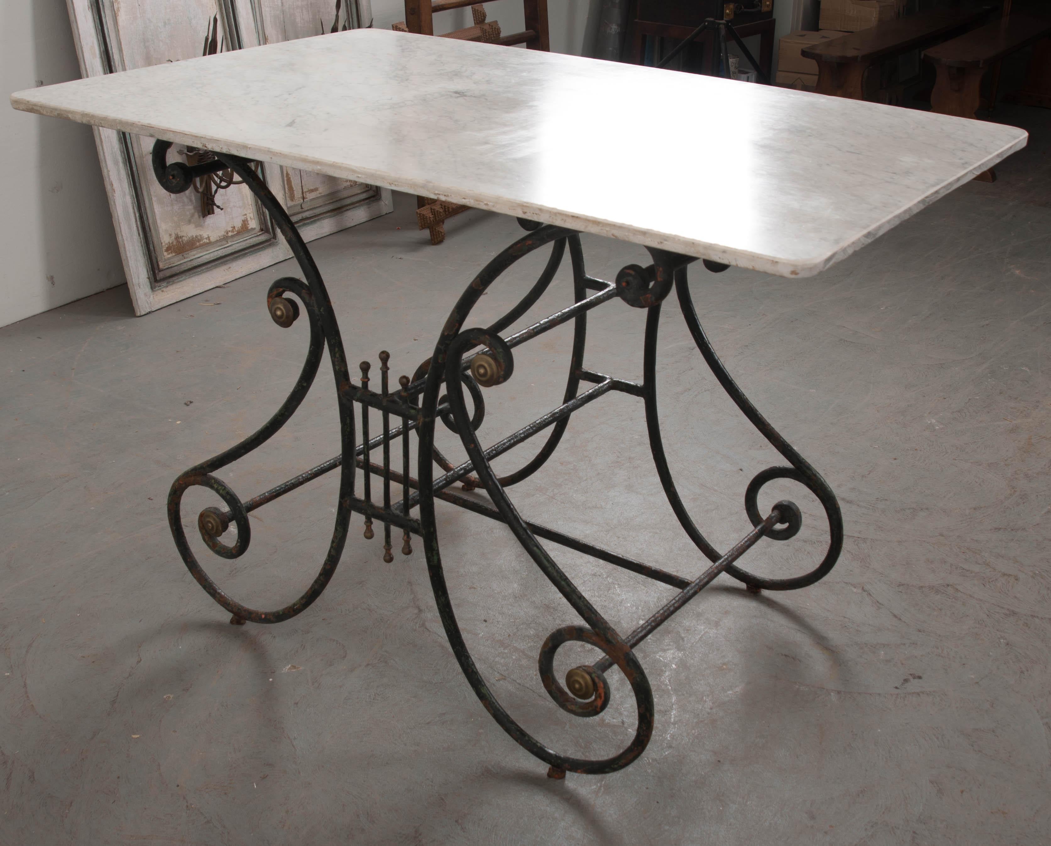 French 19th Century Wrought-Iron and Marble-Top Pastry Table 8