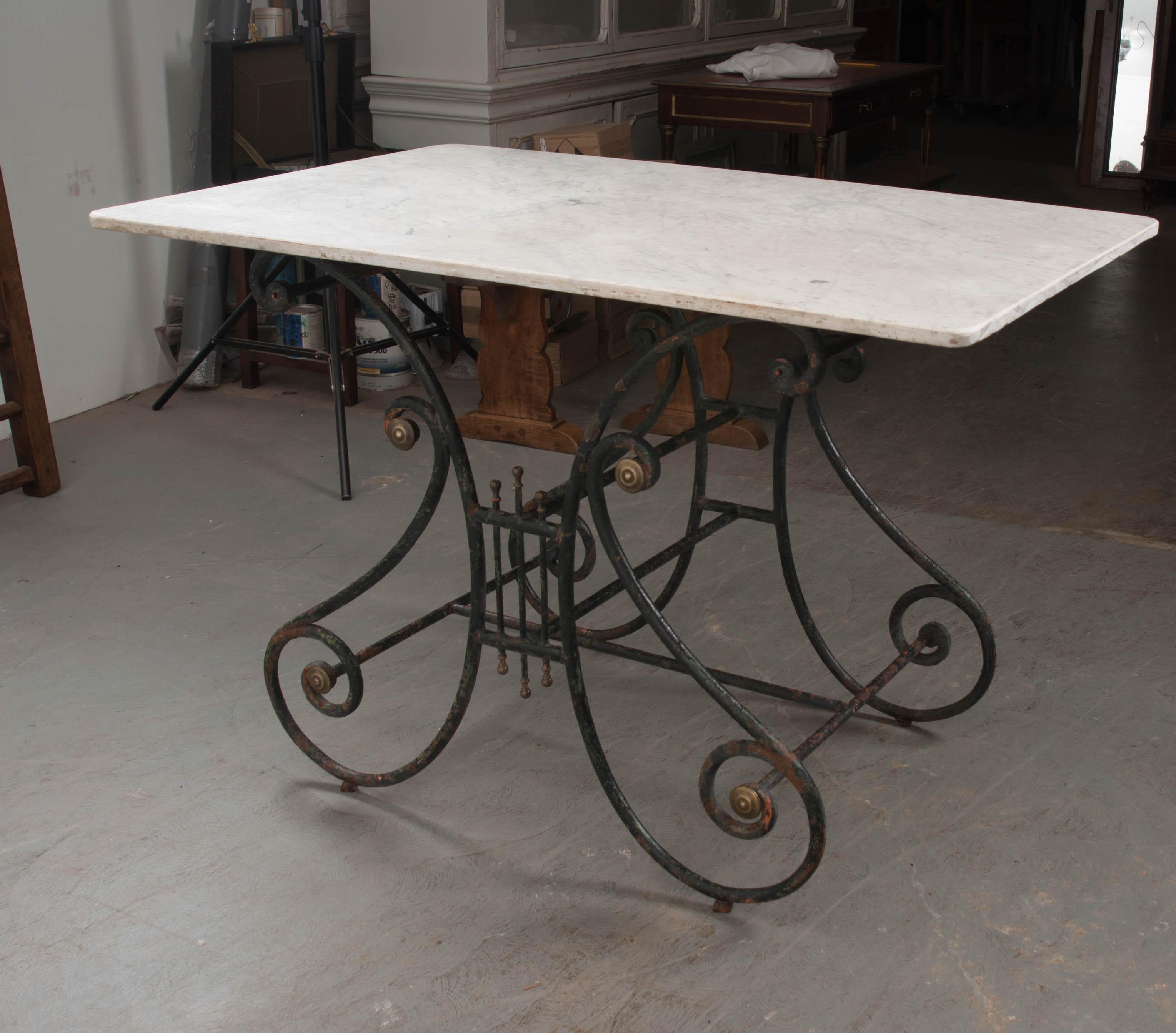 French 19th Century Wrought-Iron and Marble-Top Pastry Table 9